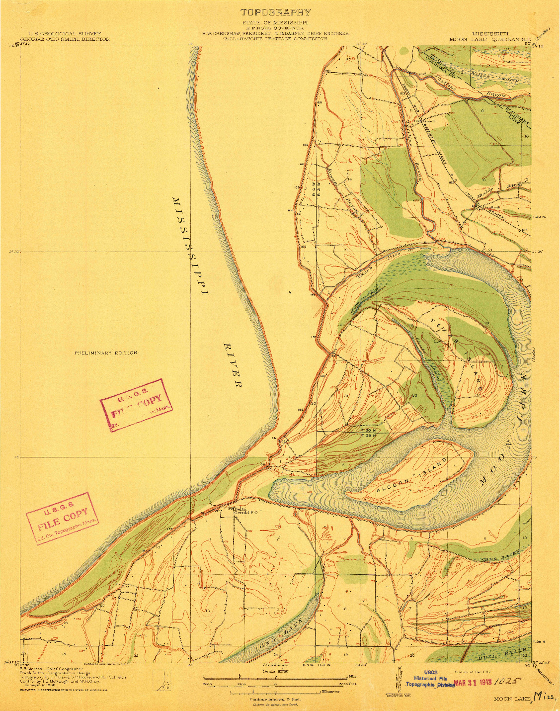 USGS 1:31680-SCALE QUADRANGLE FOR MOON LAKE, MS 1912