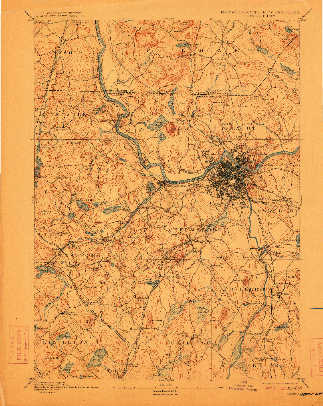 USGS 1:62500-SCALE QUADRANGLE FOR LOWELL, MA 1893