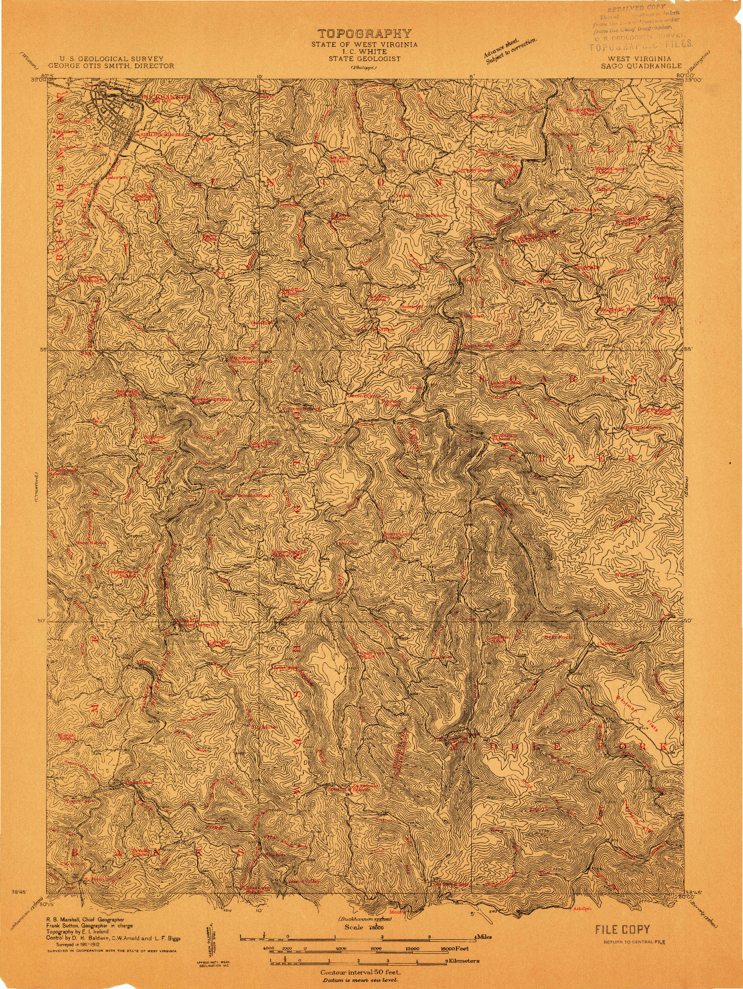 USGS 1:48000-SCALE QUADRANGLE FOR SAGO, WV 1912