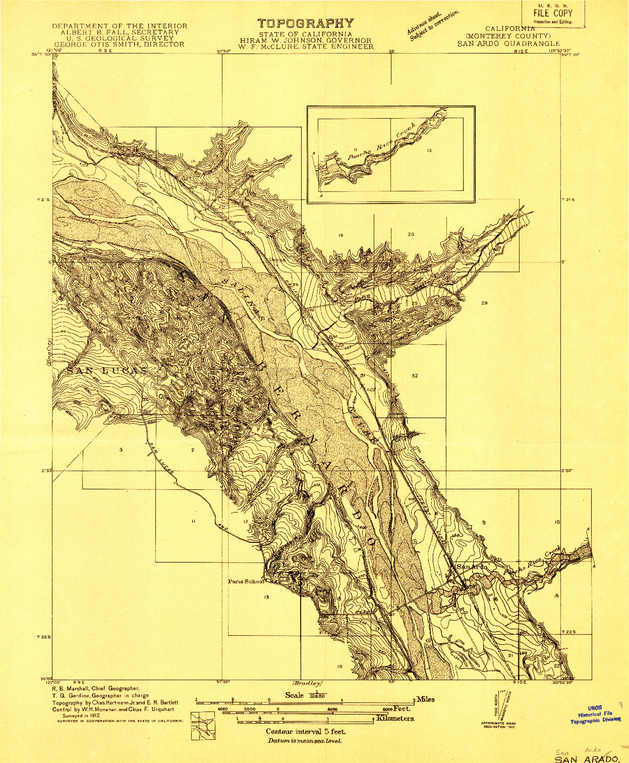 USGS 1:31680-SCALE QUADRANGLE FOR SAN ARDO, CA 1912