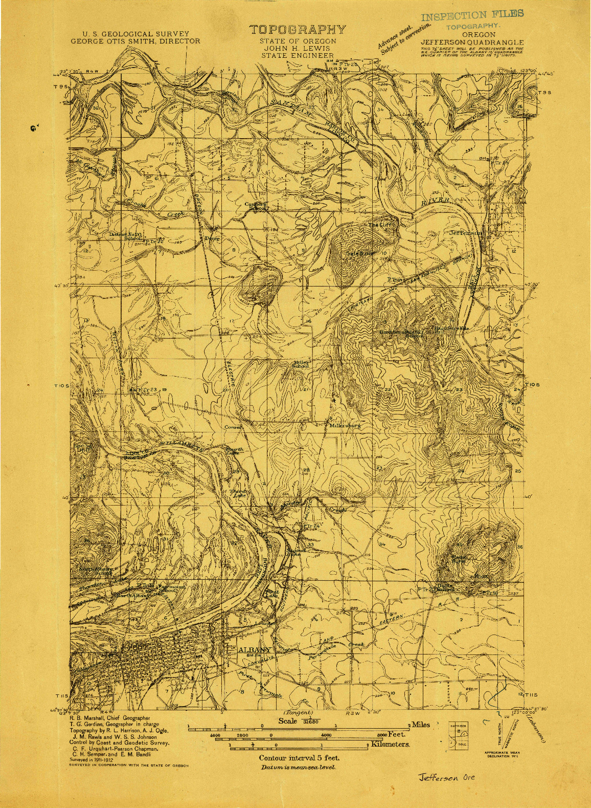 USGS 1:31680-SCALE QUADRANGLE FOR JEFFERSON, OR 1912