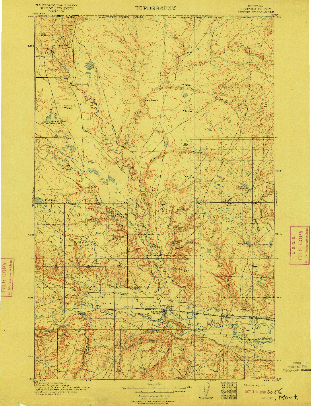 USGS 1:125000-SCALE QUADRANGLE FOR ZURICH, MT 1912