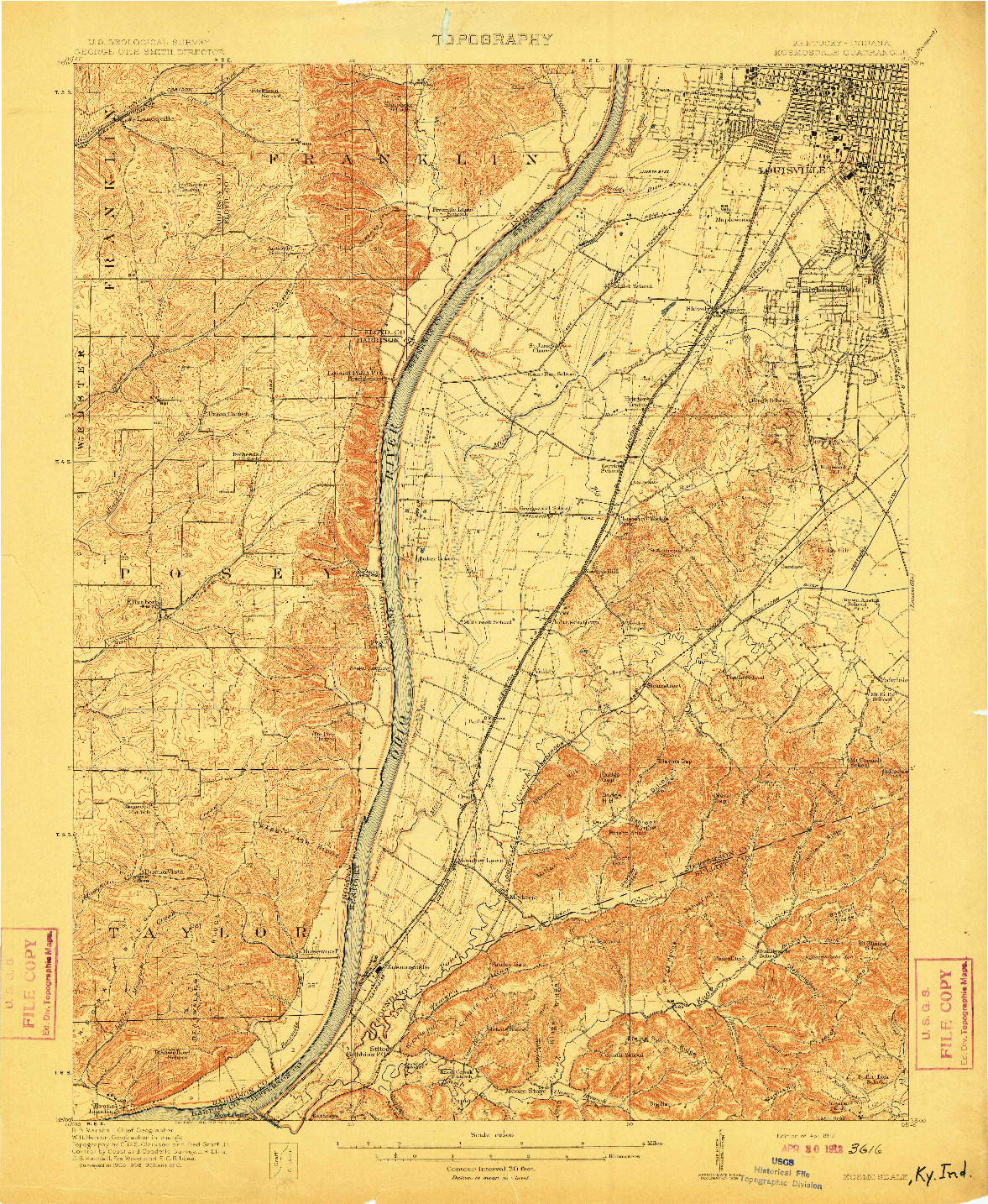 USGS 1:62500-SCALE QUADRANGLE FOR KOSMOSDALE, KY 1912