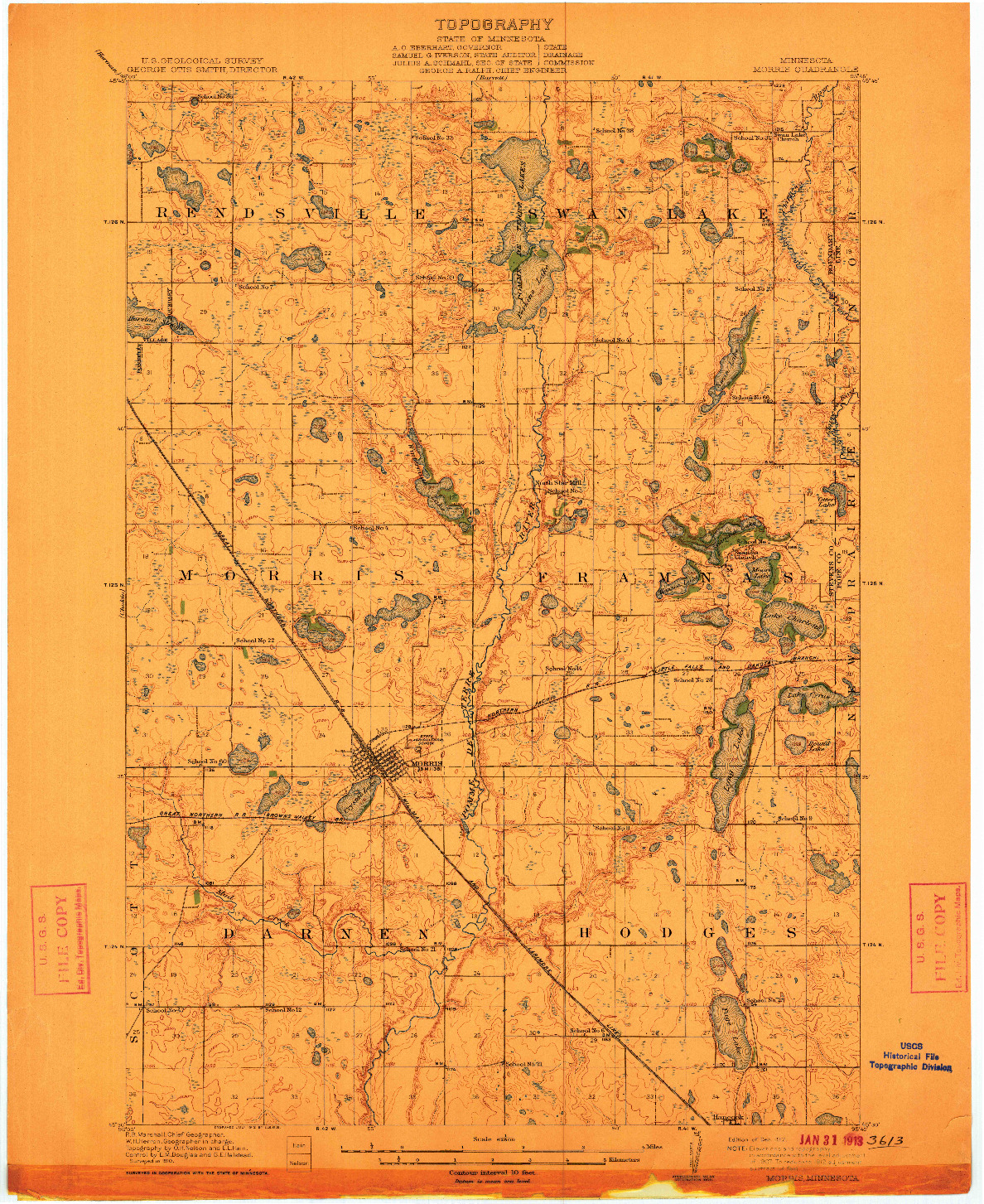 USGS 1:62500-SCALE QUADRANGLE FOR MORRIS, MN 1912