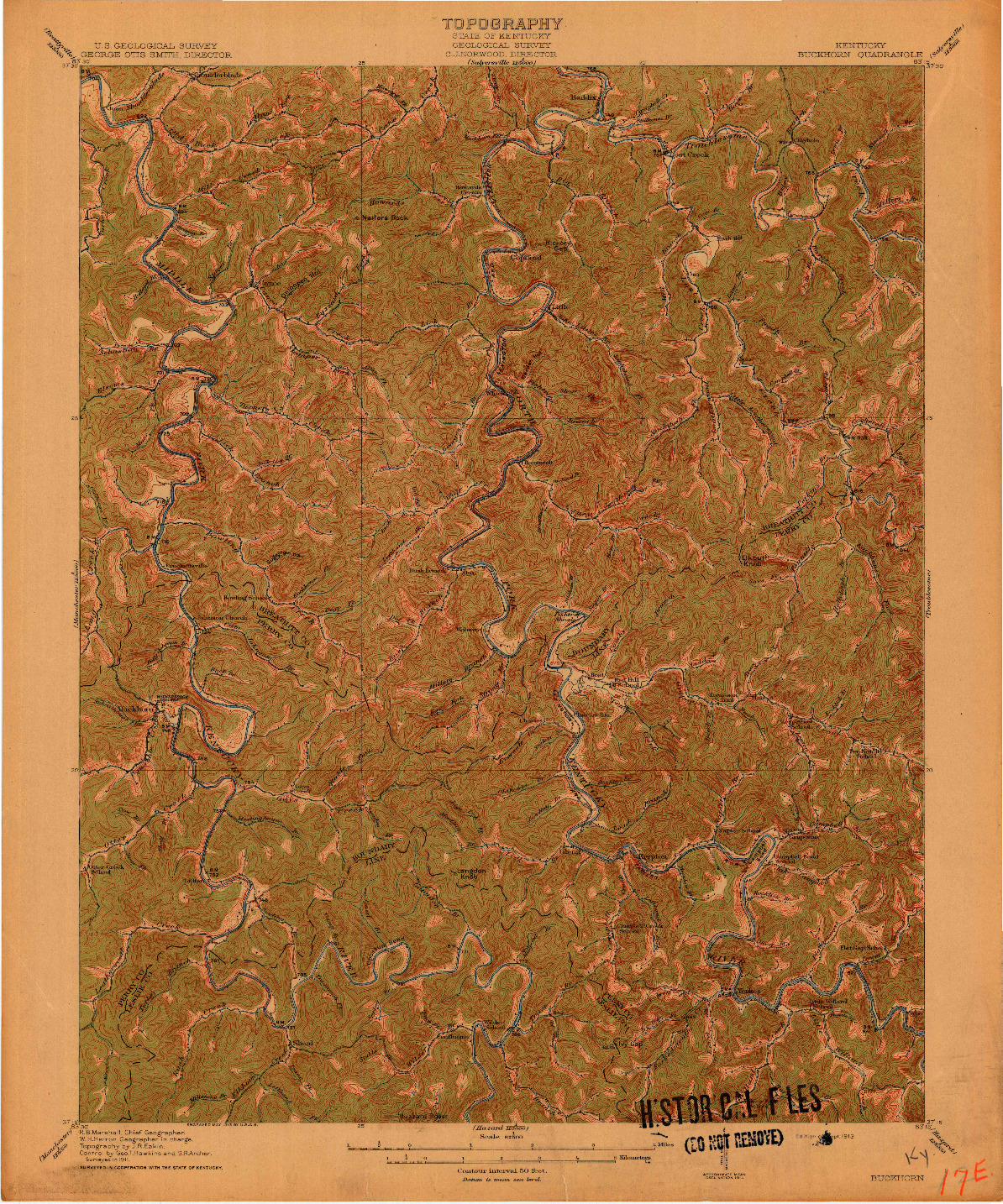 USGS 1:62500-SCALE QUADRANGLE FOR BUCKHORN, KY 1913