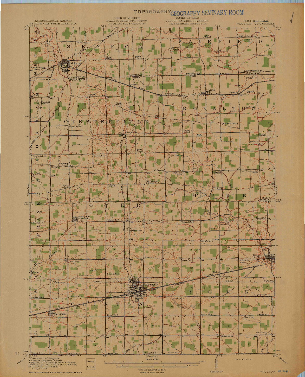 USGS 1:62500-SCALE QUADRANGLE FOR WAUSEON, OH 1913
