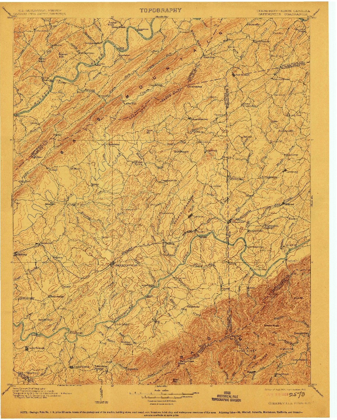 USGS 1:125000-SCALE QUADRANGLE FOR GREENEVILLE, TN 1904