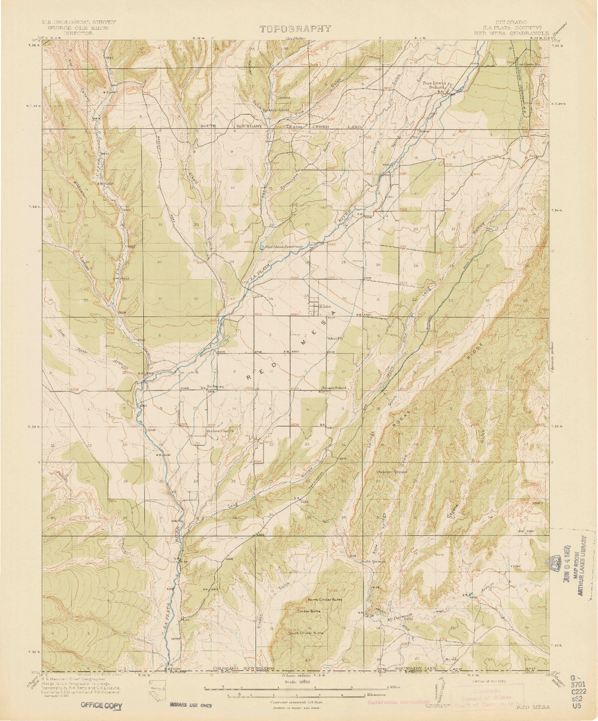USGS 1:62500-SCALE QUADRANGLE FOR RED MESA, CO 1913