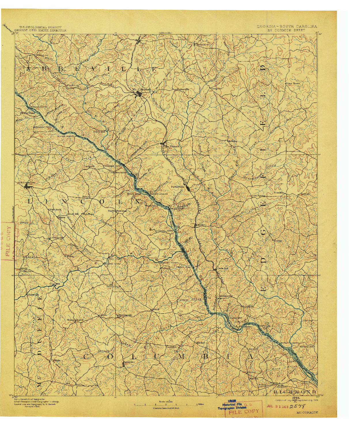 USGS 1:125000-SCALE QUADRANGLE FOR MC CORMICK, GA 1912