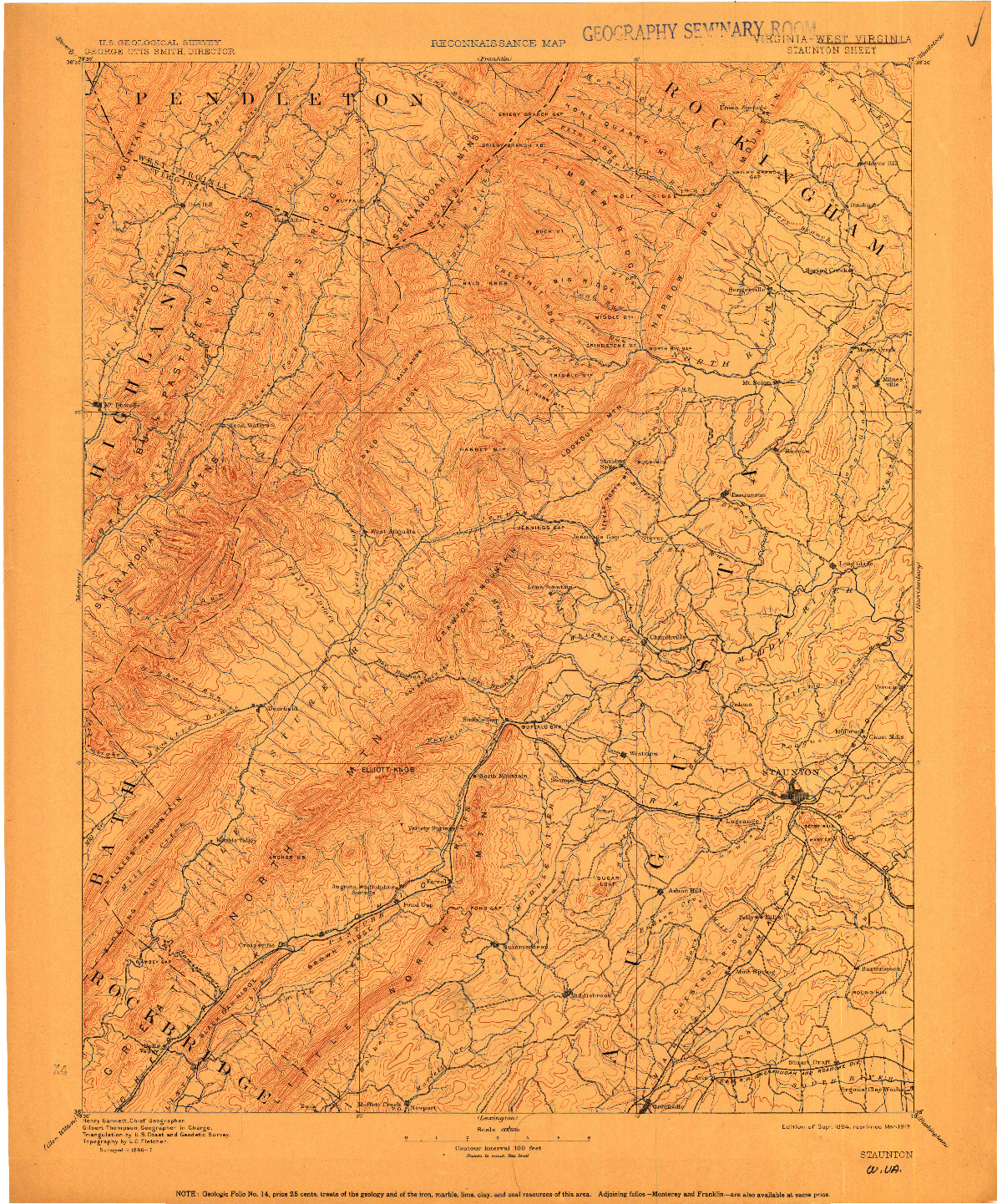 USGS 1:125000-SCALE QUADRANGLE FOR STAUNTON, WV 1894