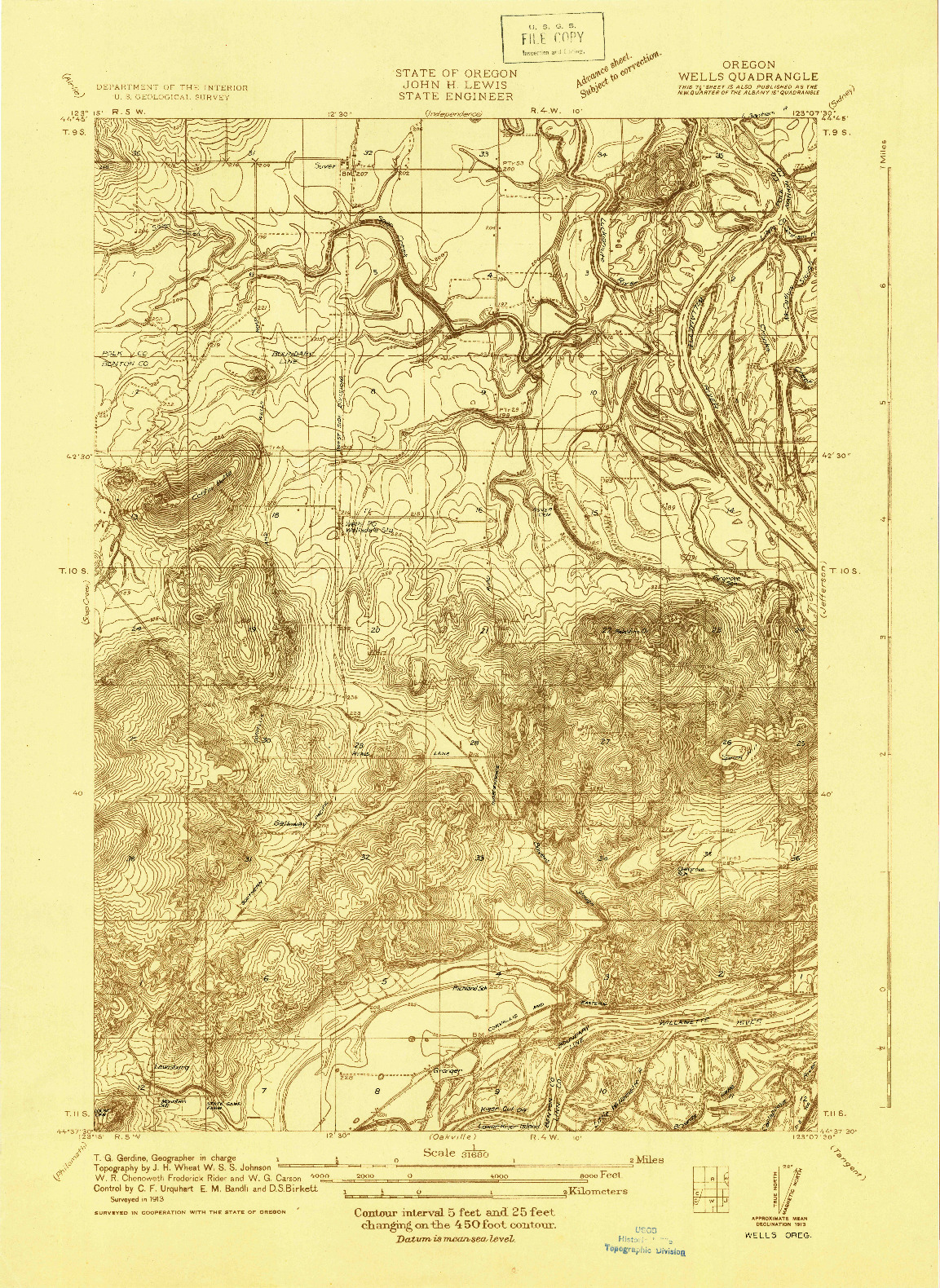 USGS 1:31680-SCALE QUADRANGLE FOR WELLS, OR 1913