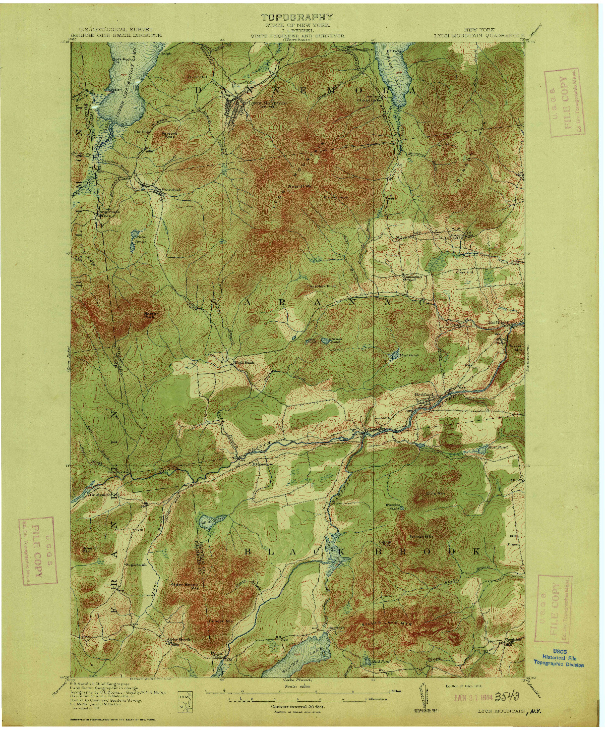USGS 1:62500-SCALE QUADRANGLE FOR LYON MOUNTAIN, NY 1913