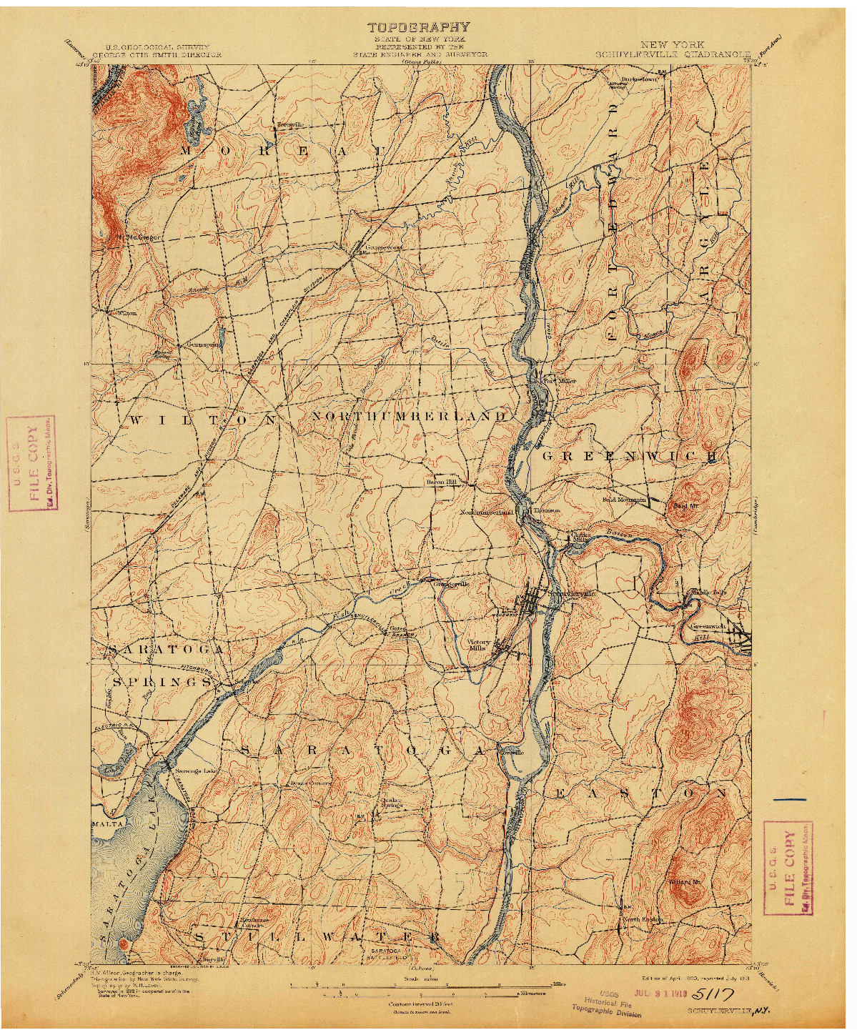 USGS 1:62500-SCALE QUADRANGLE FOR SCHUYLERVILLE, NY 1900