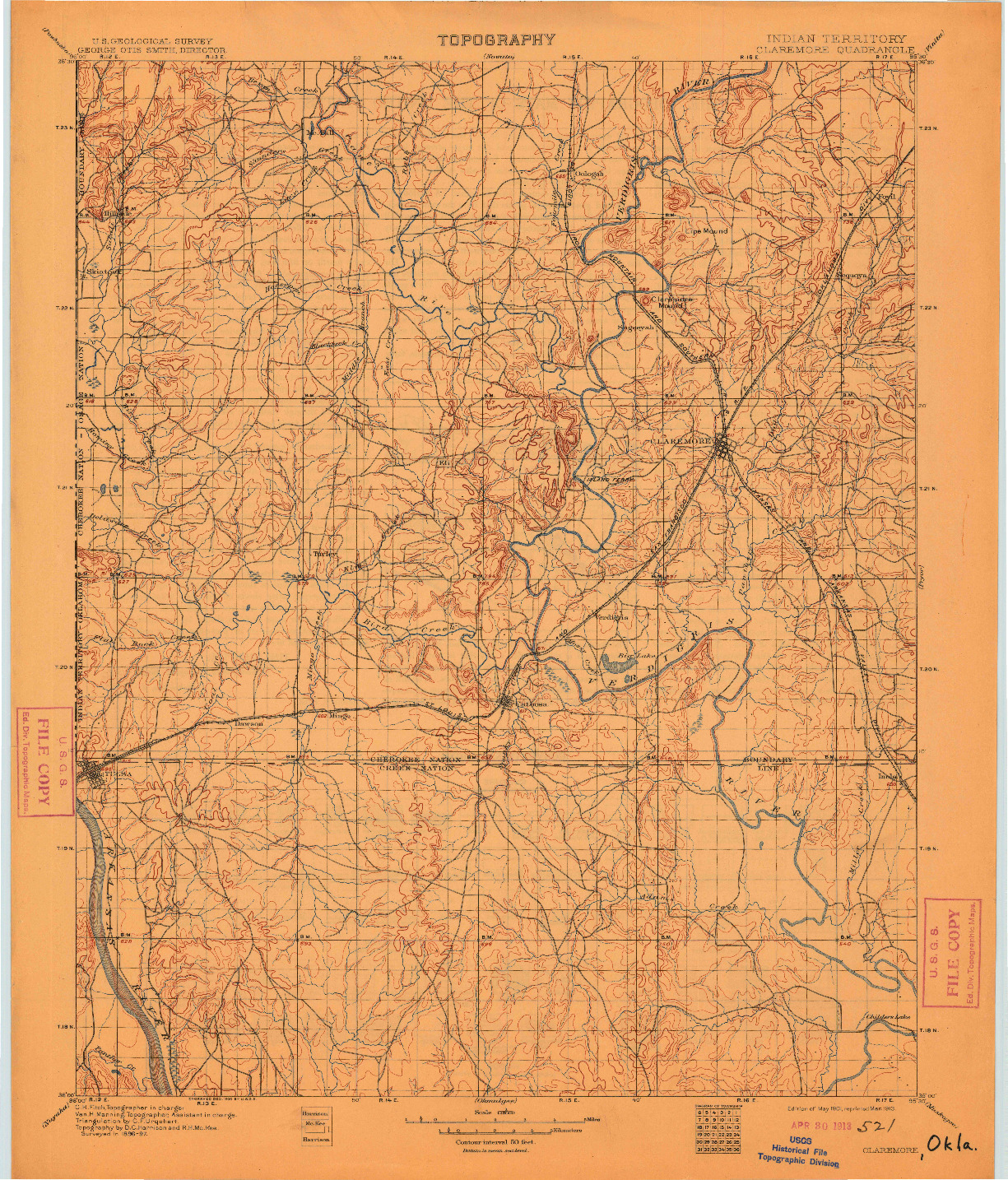 USGS 1:125000-SCALE QUADRANGLE FOR CLAREMORE, OK 1901