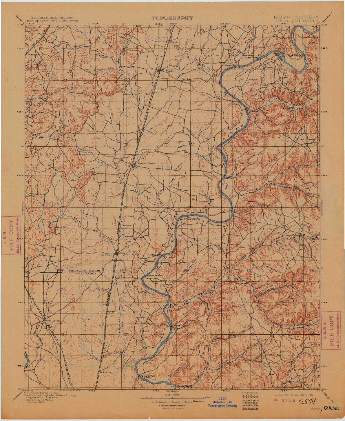USGS 1:125000-SCALE QUADRANGLE FOR PRYOR, OK 1901