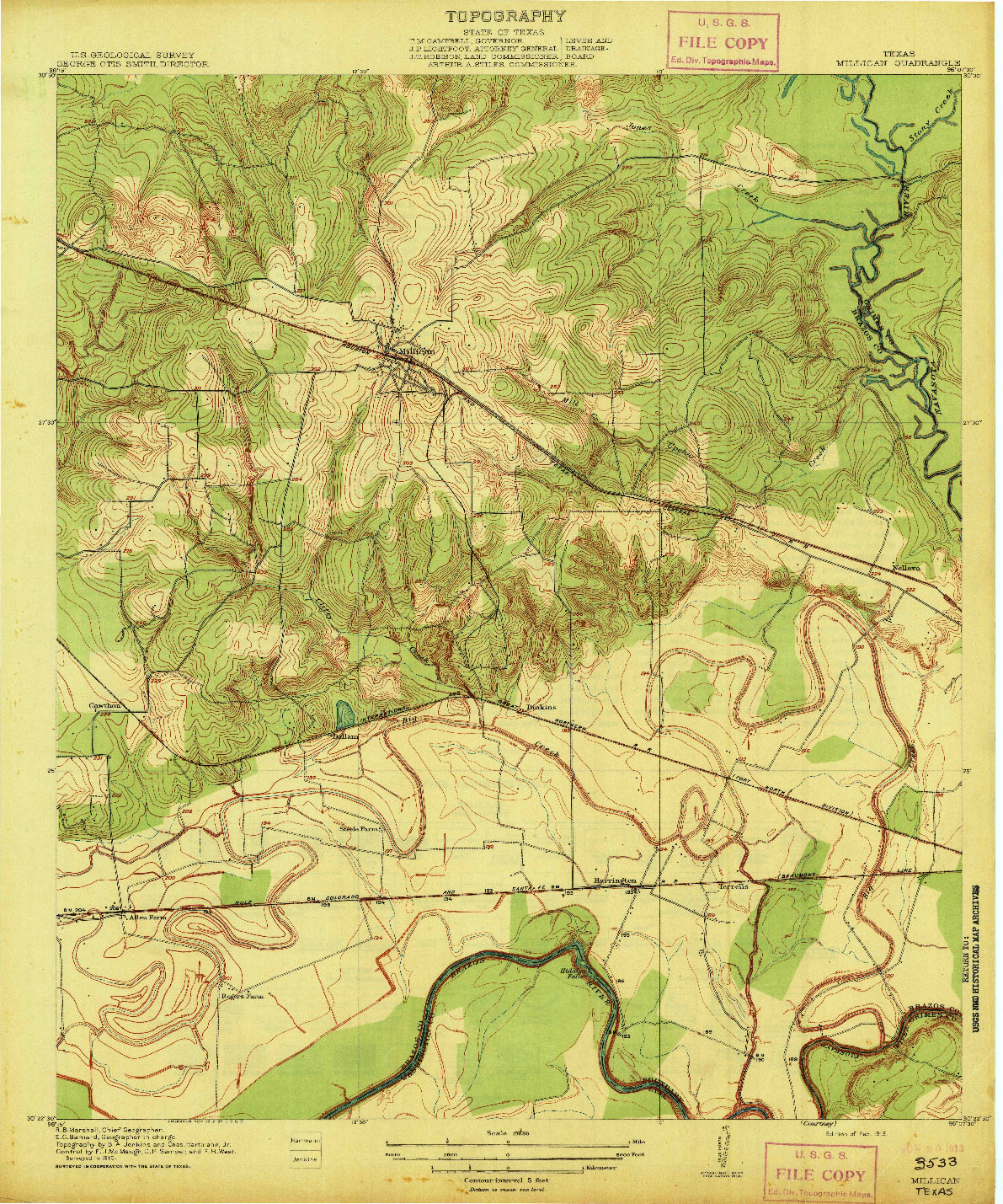 USGS 1:31680-SCALE QUADRANGLE FOR MILLICAN, TX 1913
