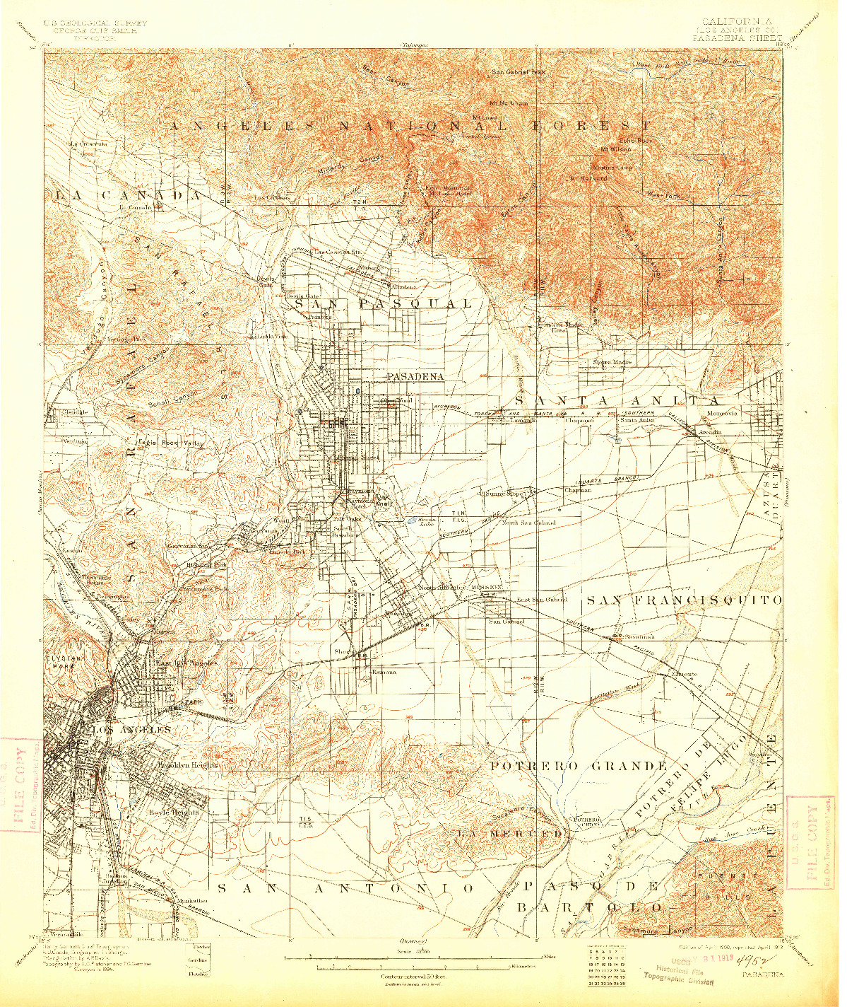 USGS 1:62500-SCALE QUADRANGLE FOR PASADENA, CA 1900