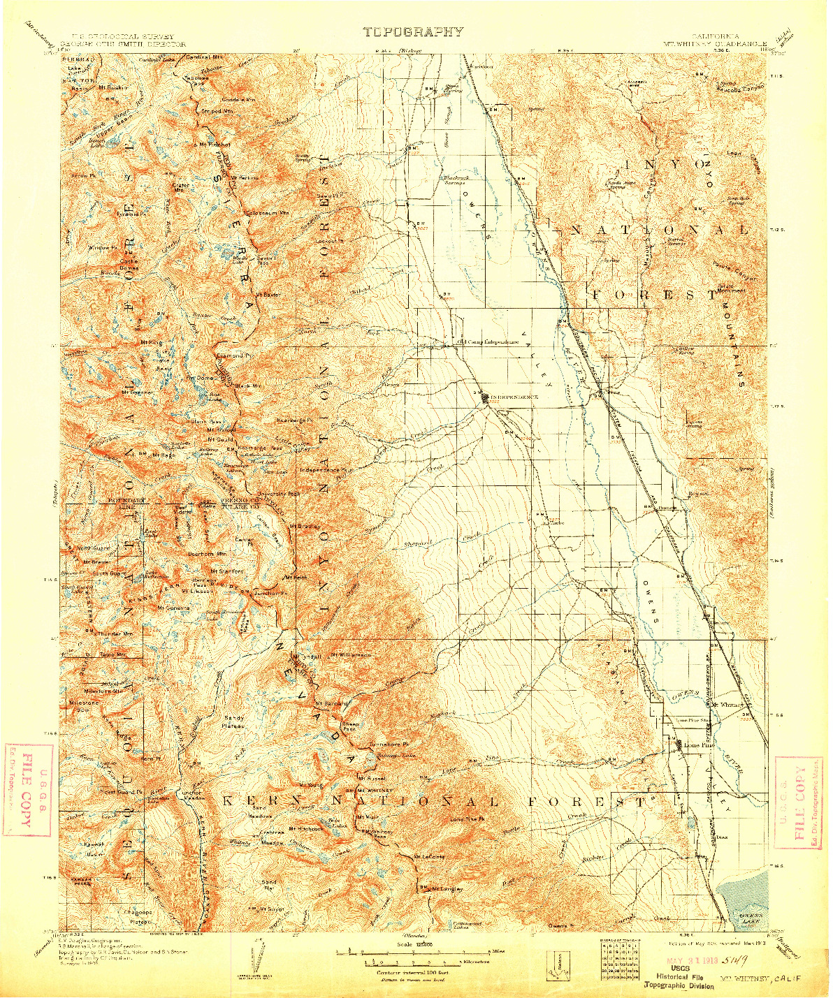 USGS 1:125000-SCALE QUADRANGLE FOR MT. WHITNEY, CA 1907