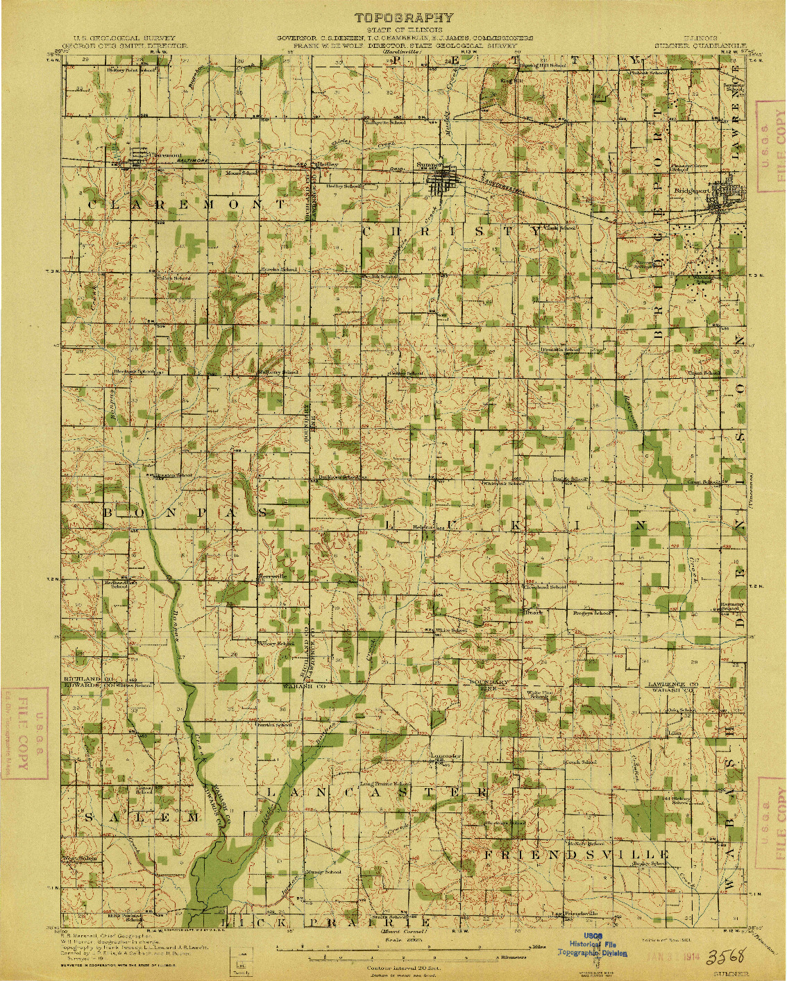 USGS 1:62500-SCALE QUADRANGLE FOR SUMNER, IL 1913