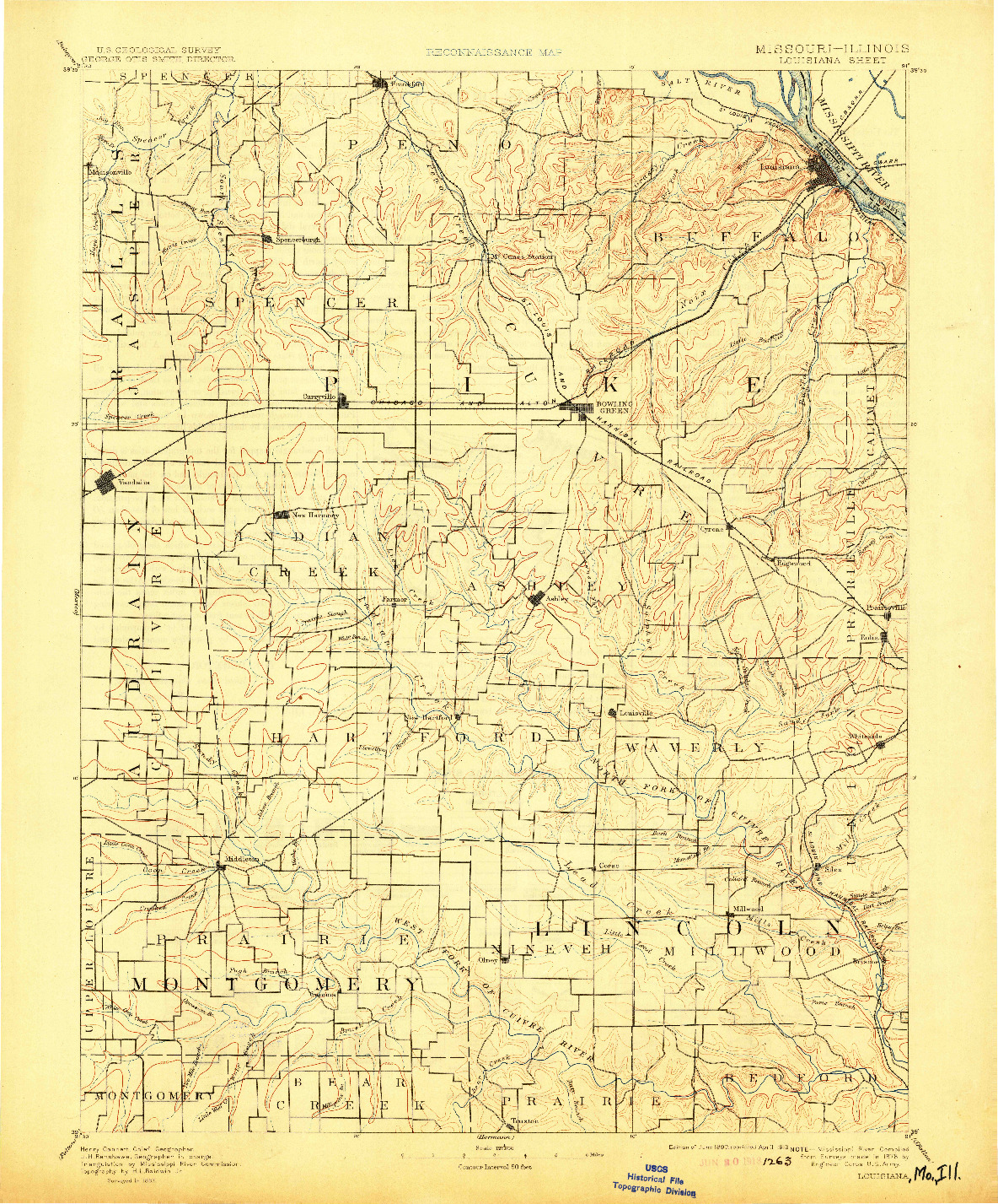 USGS 1:125000-SCALE QUADRANGLE FOR LOUISIANA, MO 1890