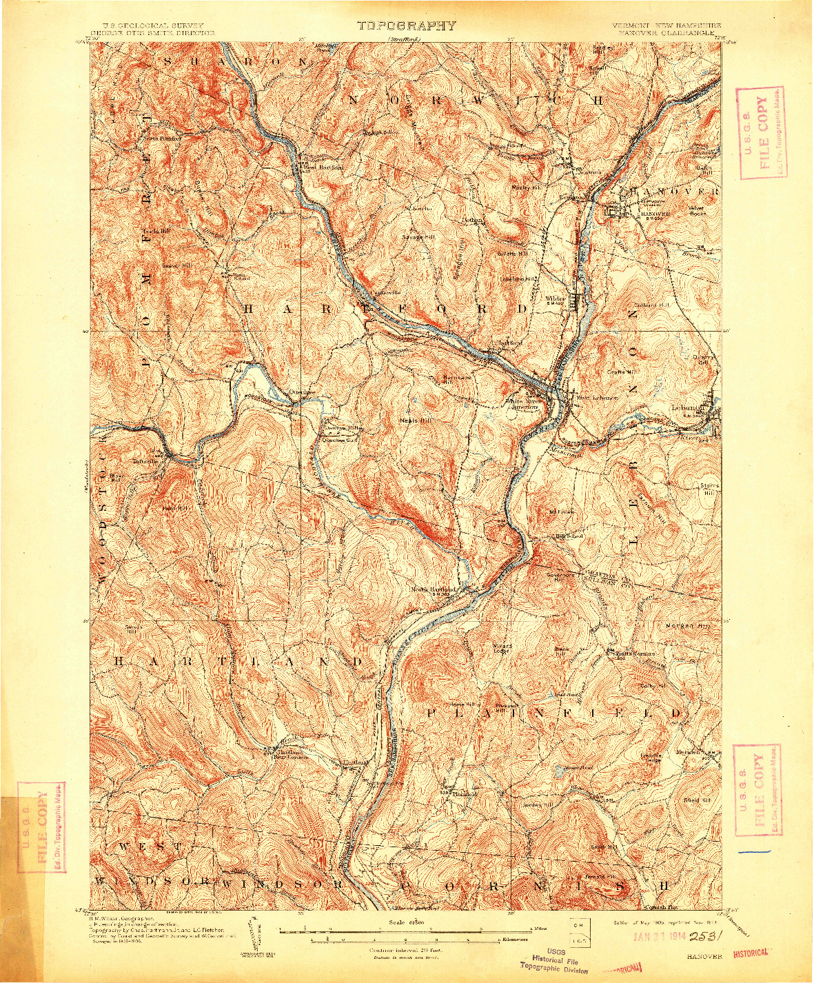 USGS 1:62500-SCALE QUADRANGLE FOR HANOVER, VT 1908