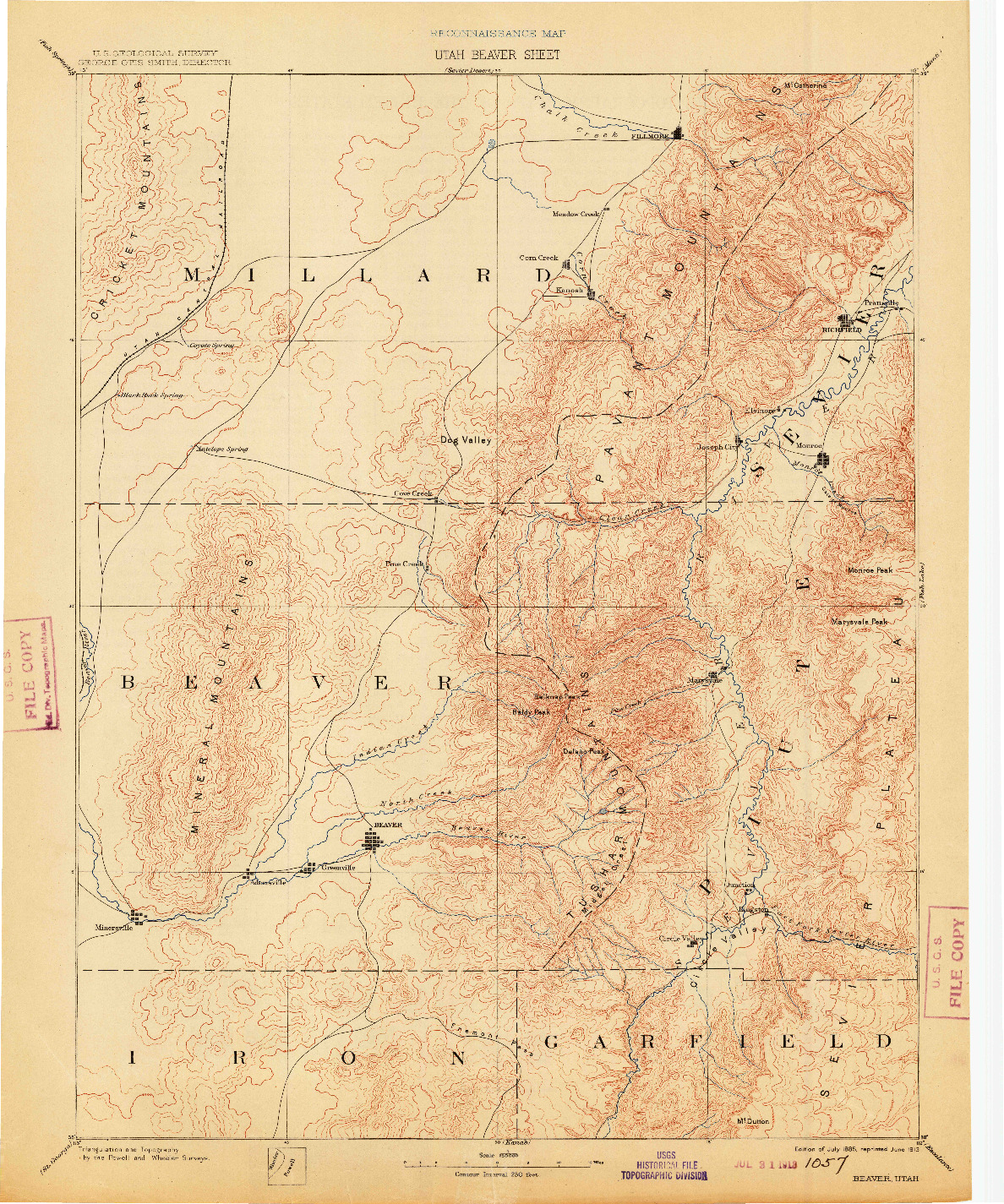 USGS 1:250000-SCALE QUADRANGLE FOR BEAVER, UT 1885