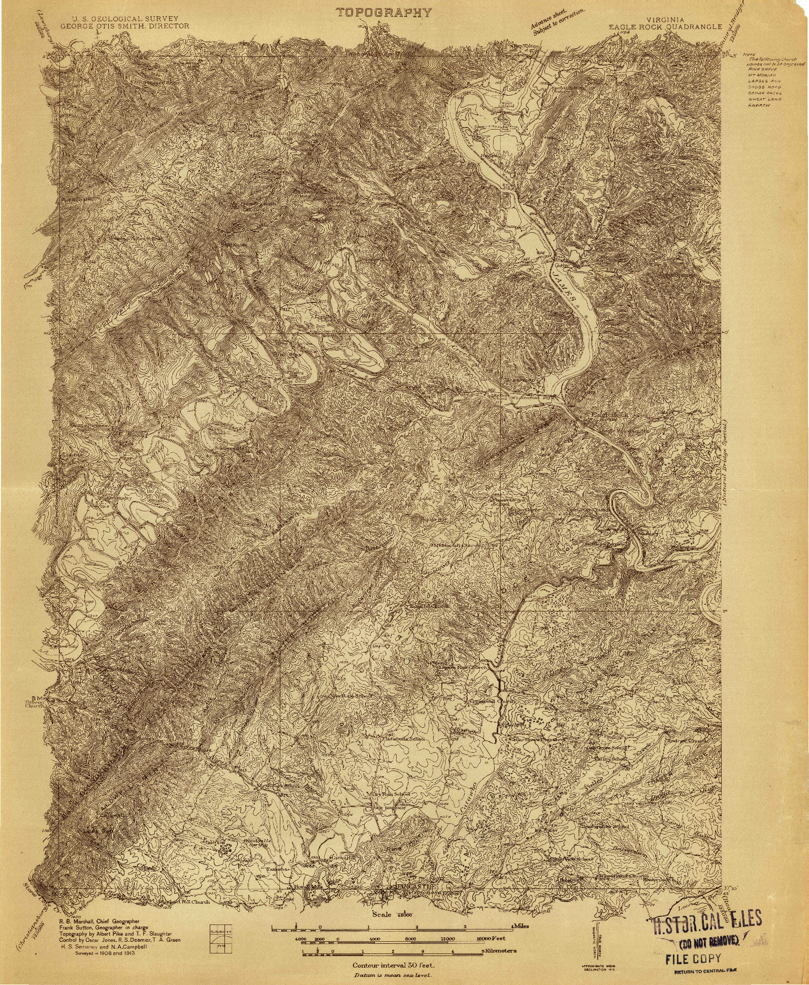 USGS 1:48000-SCALE QUADRANGLE FOR EAGLE ROCK, VA 1913