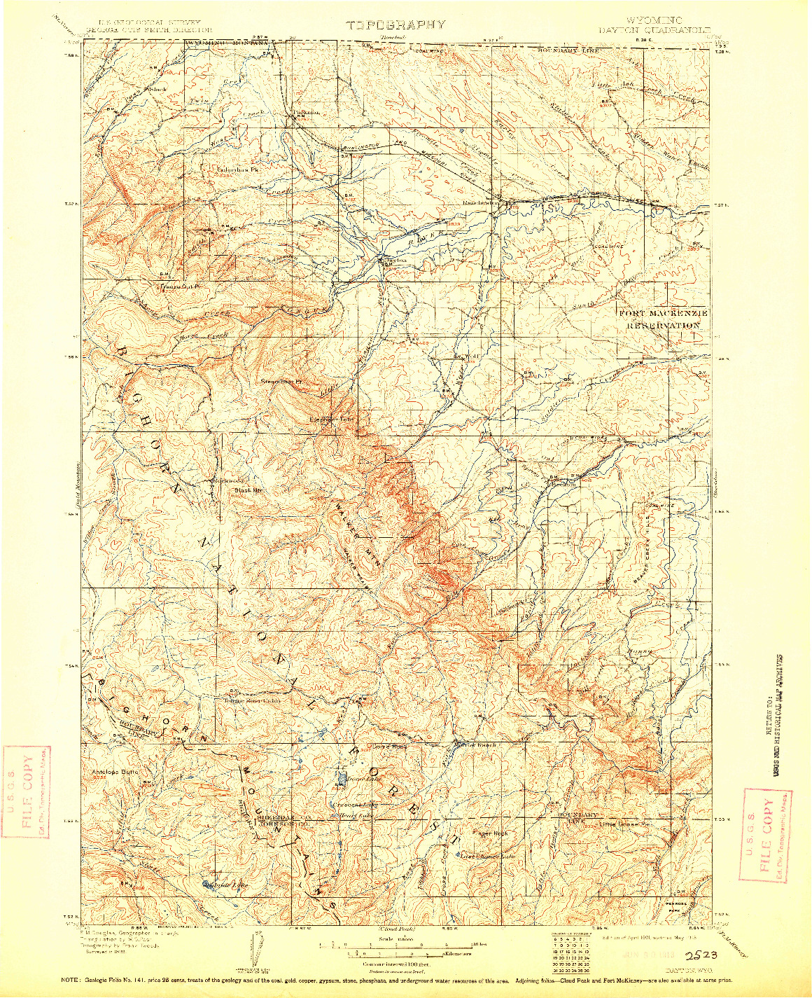 USGS 1:125000-SCALE QUADRANGLE FOR DAYTON, WY 1901