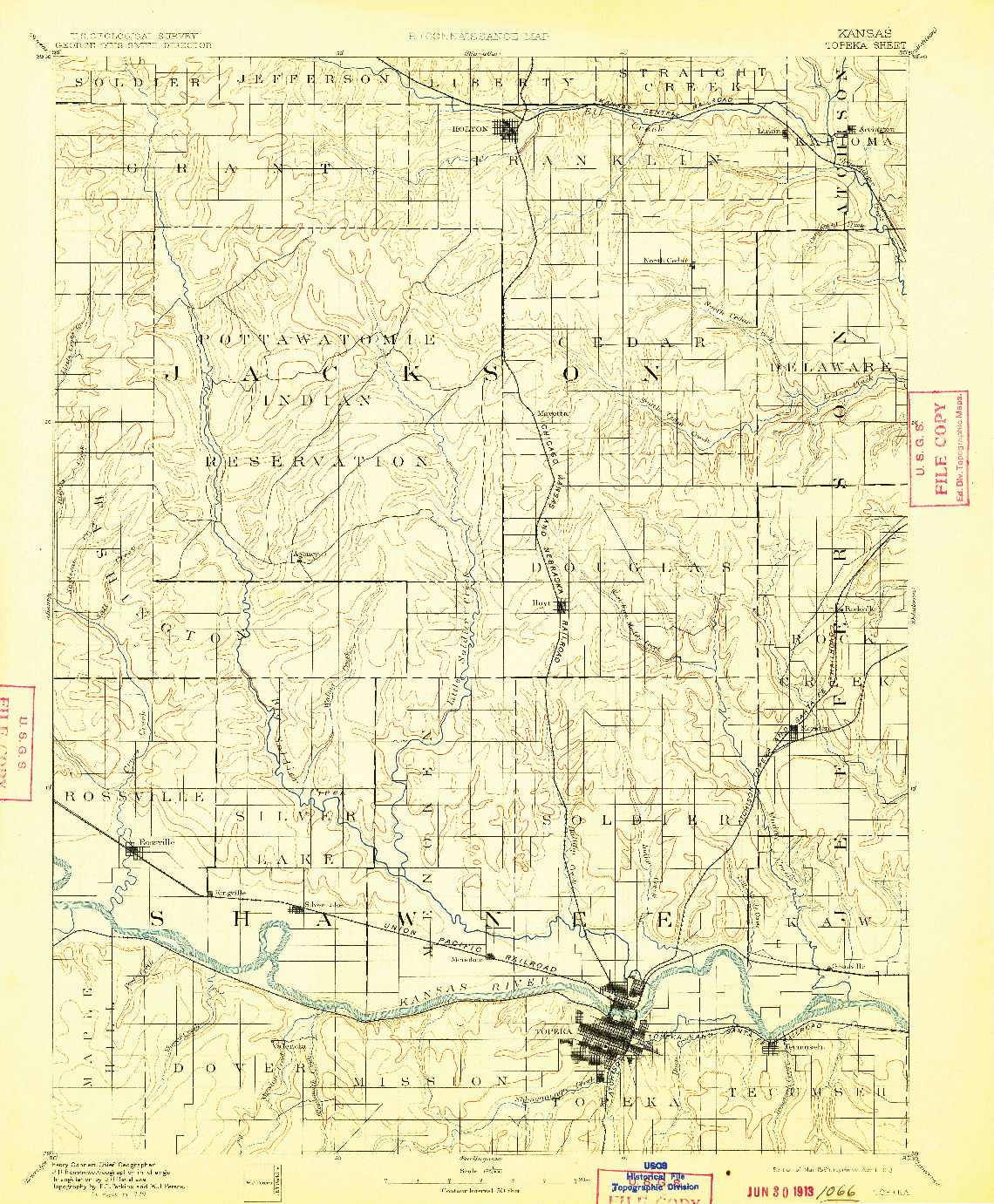 USGS 1:125000-SCALE QUADRANGLE FOR TOPEKA, KS 1894