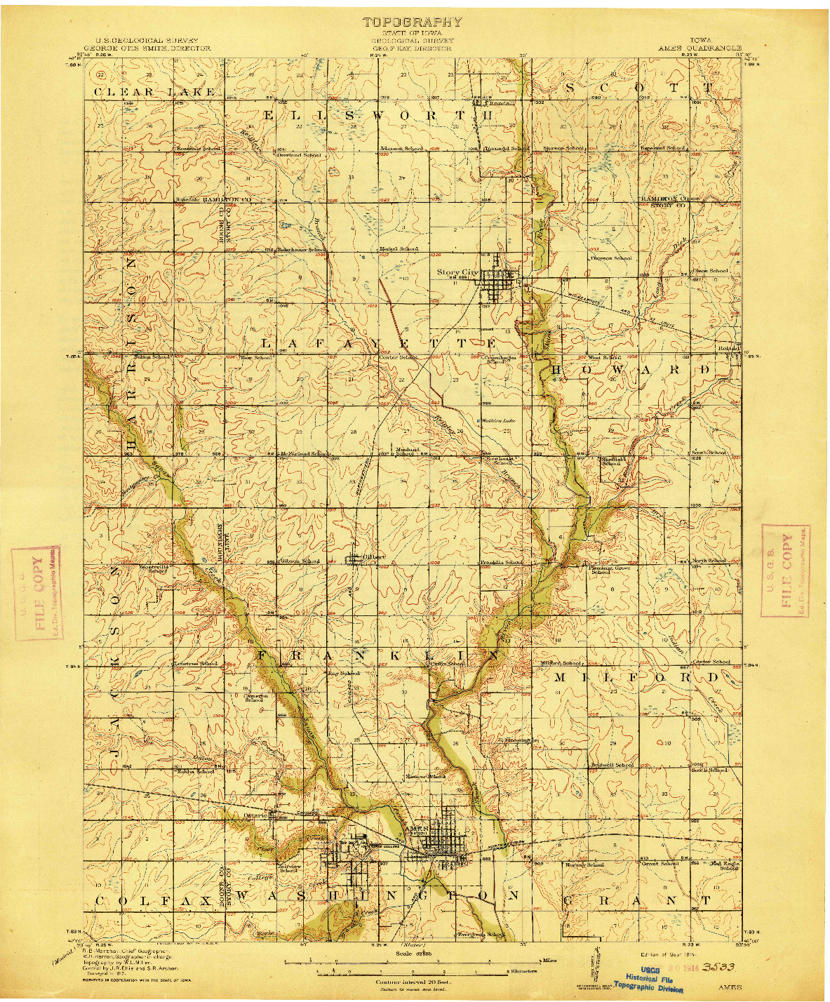 USGS 1:62500-SCALE QUADRANGLE FOR AMES, IA 1914