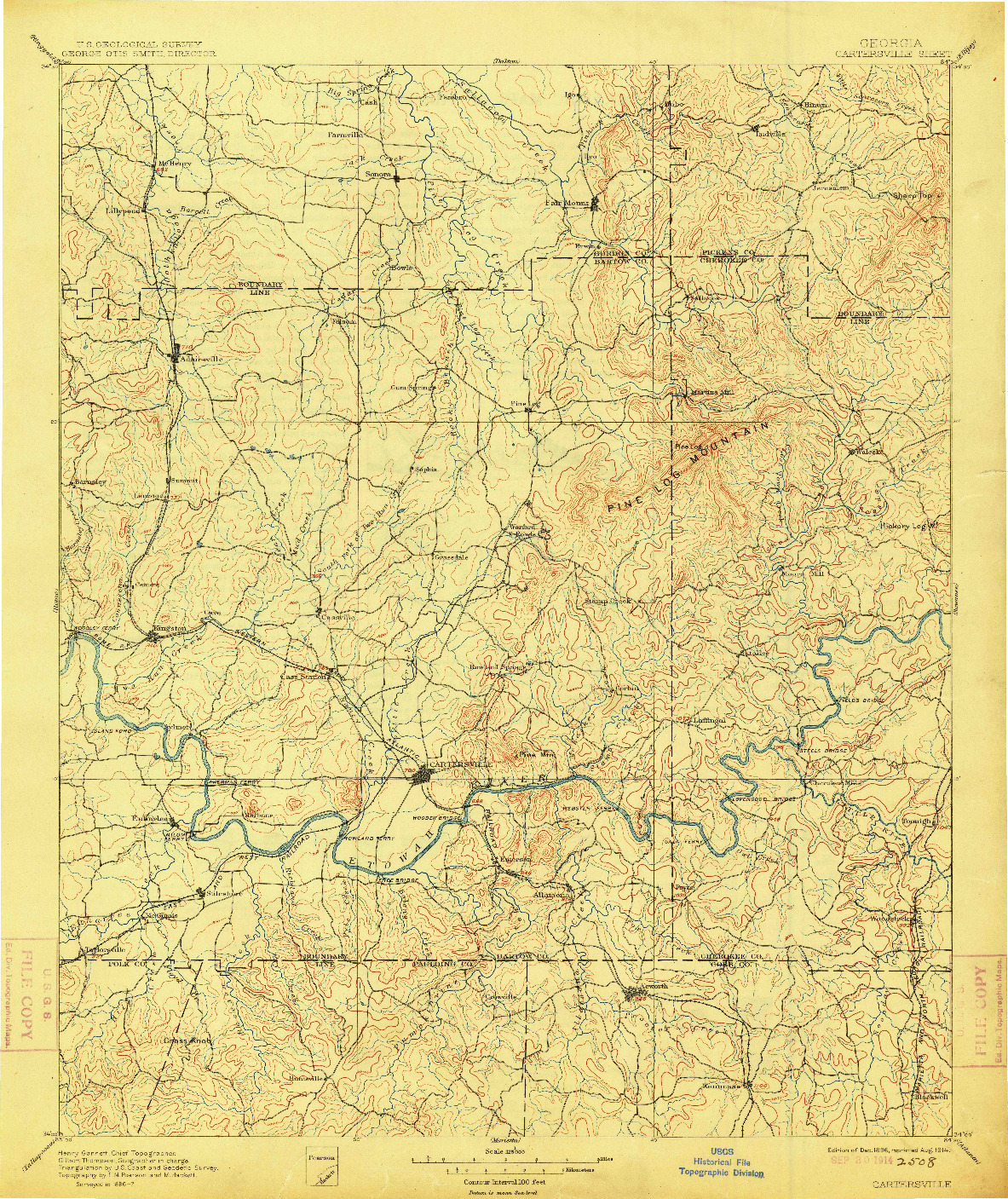 USGS 1:125000-SCALE QUADRANGLE FOR CARTERSVILLE, GA 1896