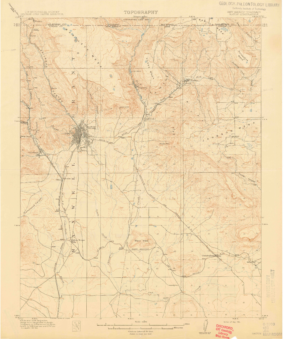 USGS 1:62500-SCALE QUADRANGLE FOR RATON, NM 1914