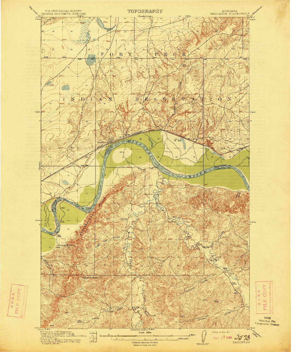 USGS 1:62500-SCALE QUADRANGLE FOR BROCKTON, MT 1914