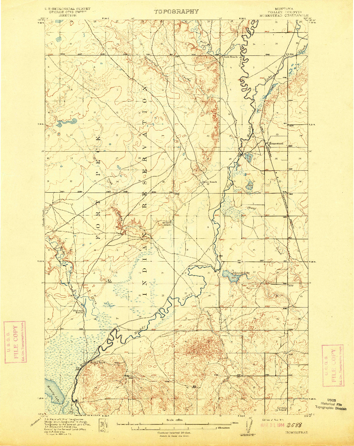 USGS 1:62500-SCALE QUADRANGLE FOR HOMESTEAD, MT 1914