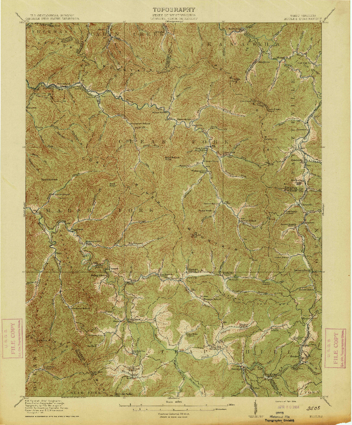 USGS 1:62500-SCALE QUADRANGLE FOR ECCLES, WV 1914