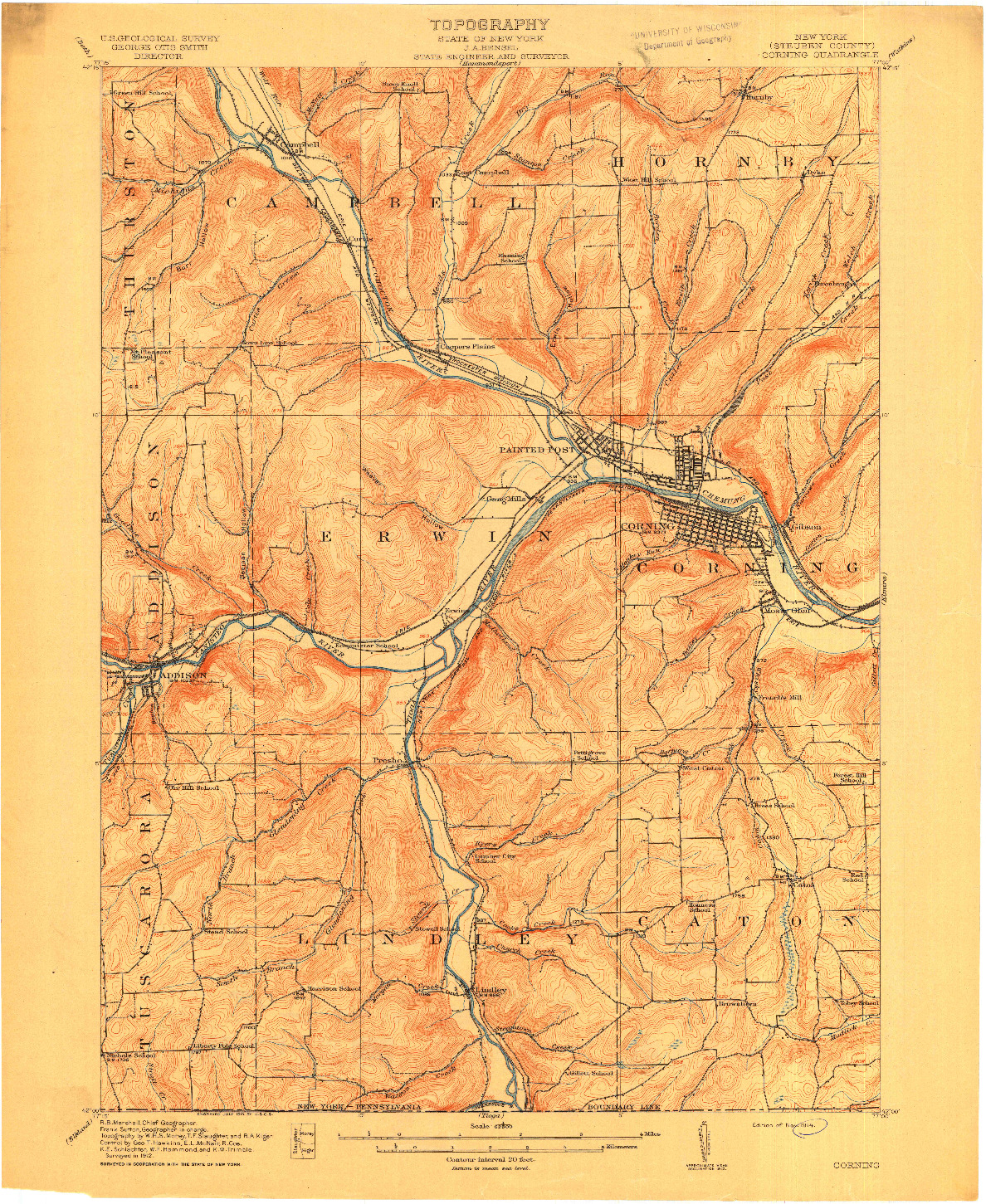 USGS 1:62500-SCALE QUADRANGLE FOR CORNING, NY 1914