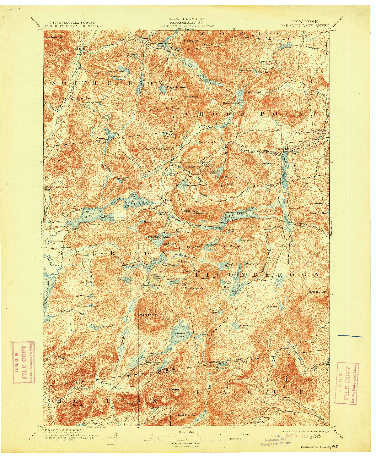 USGS 1:62500-SCALE QUADRANGLE FOR PARADOX LAKE, NY 1897