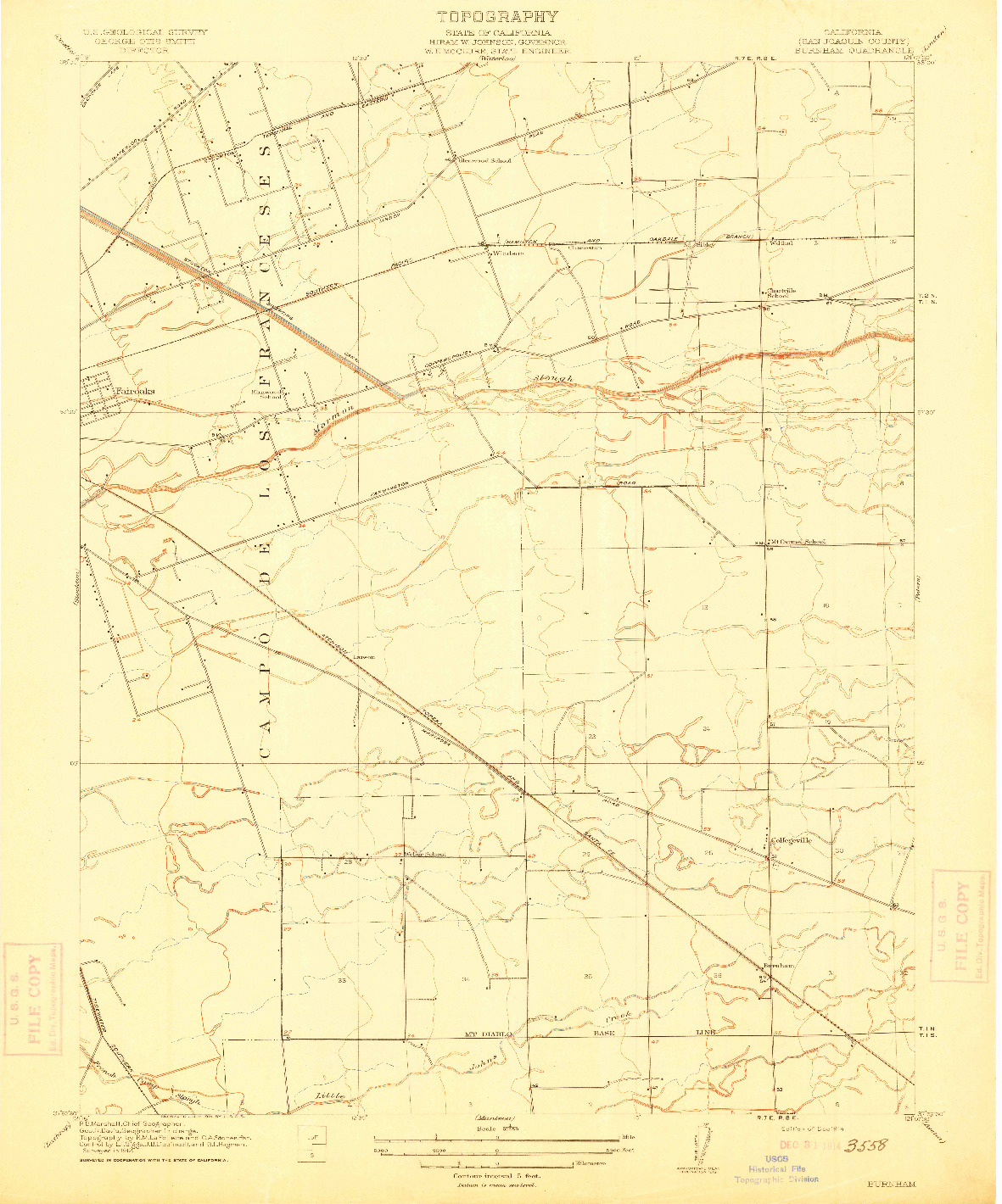 USGS 1:31680-SCALE QUADRANGLE FOR BURNHAM, CA 1914