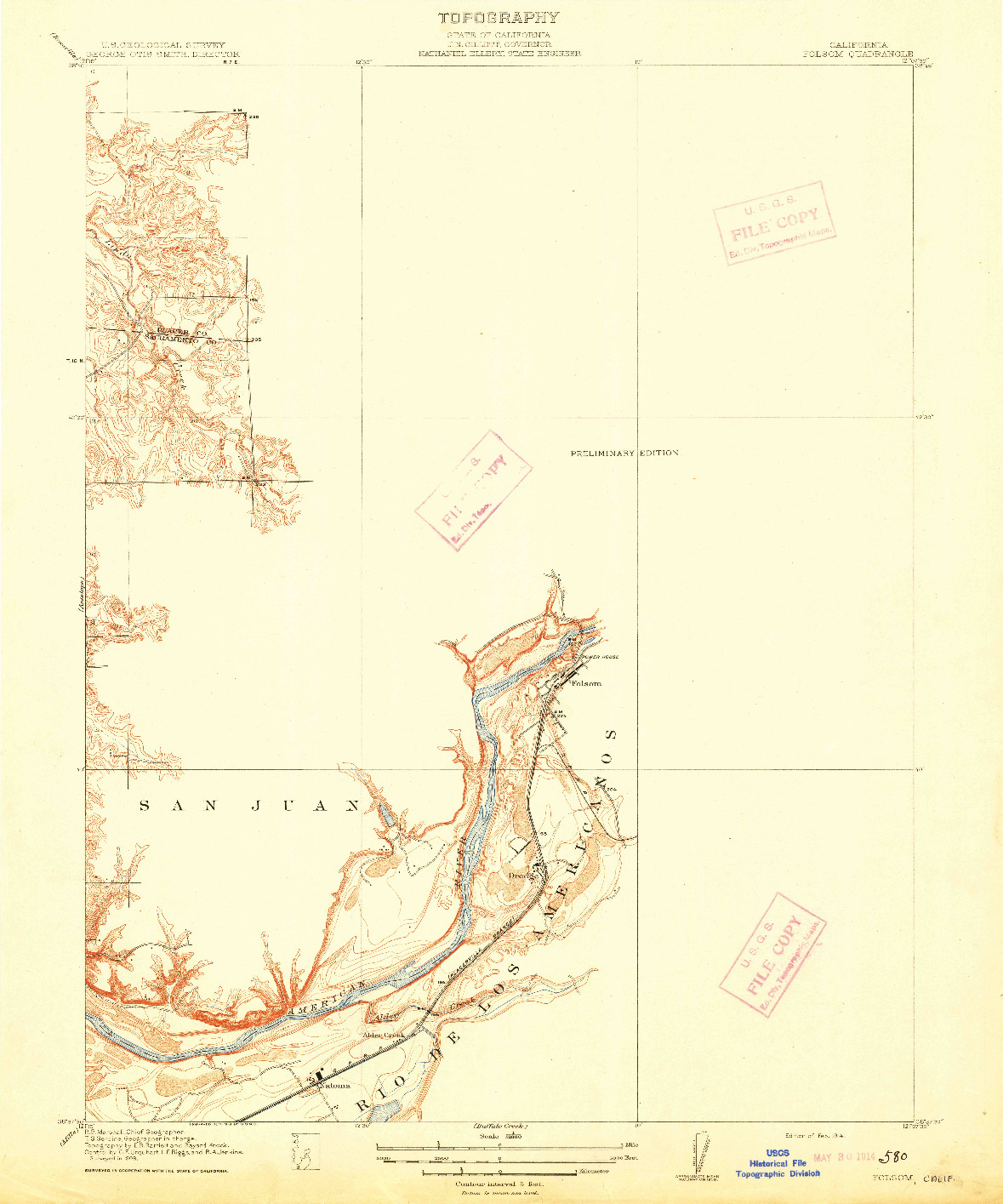 USGS 1:31680-SCALE QUADRANGLE FOR FOLSOM, CA 1914