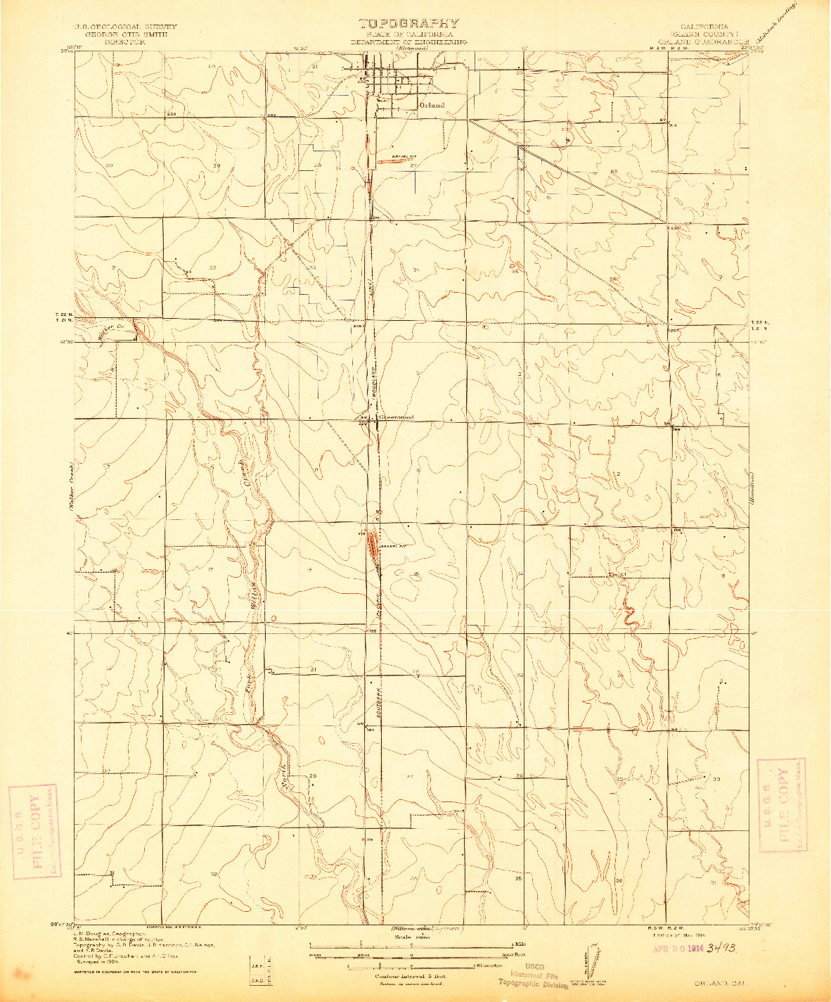 USGS 1:31680-SCALE QUADRANGLE FOR ORLAND, CA 1914