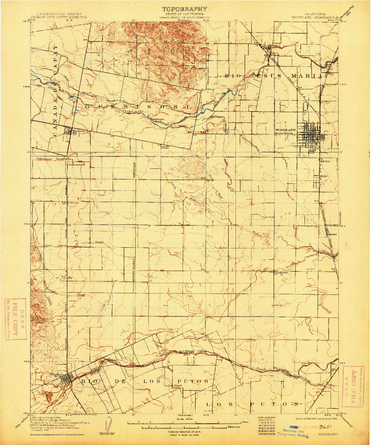 USGS 1:62500-SCALE QUADRANGLE FOR WOODLAND, CA 1907