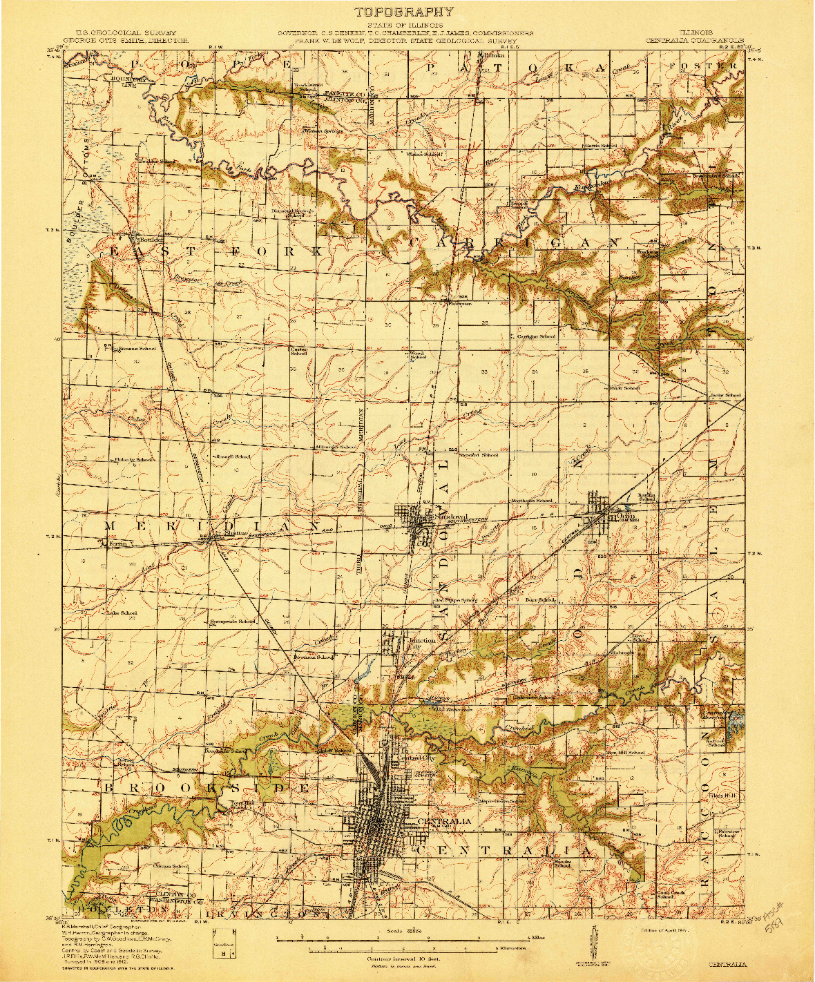 USGS 1:62500-SCALE QUADRANGLE FOR CENTRALIA, IL 1914