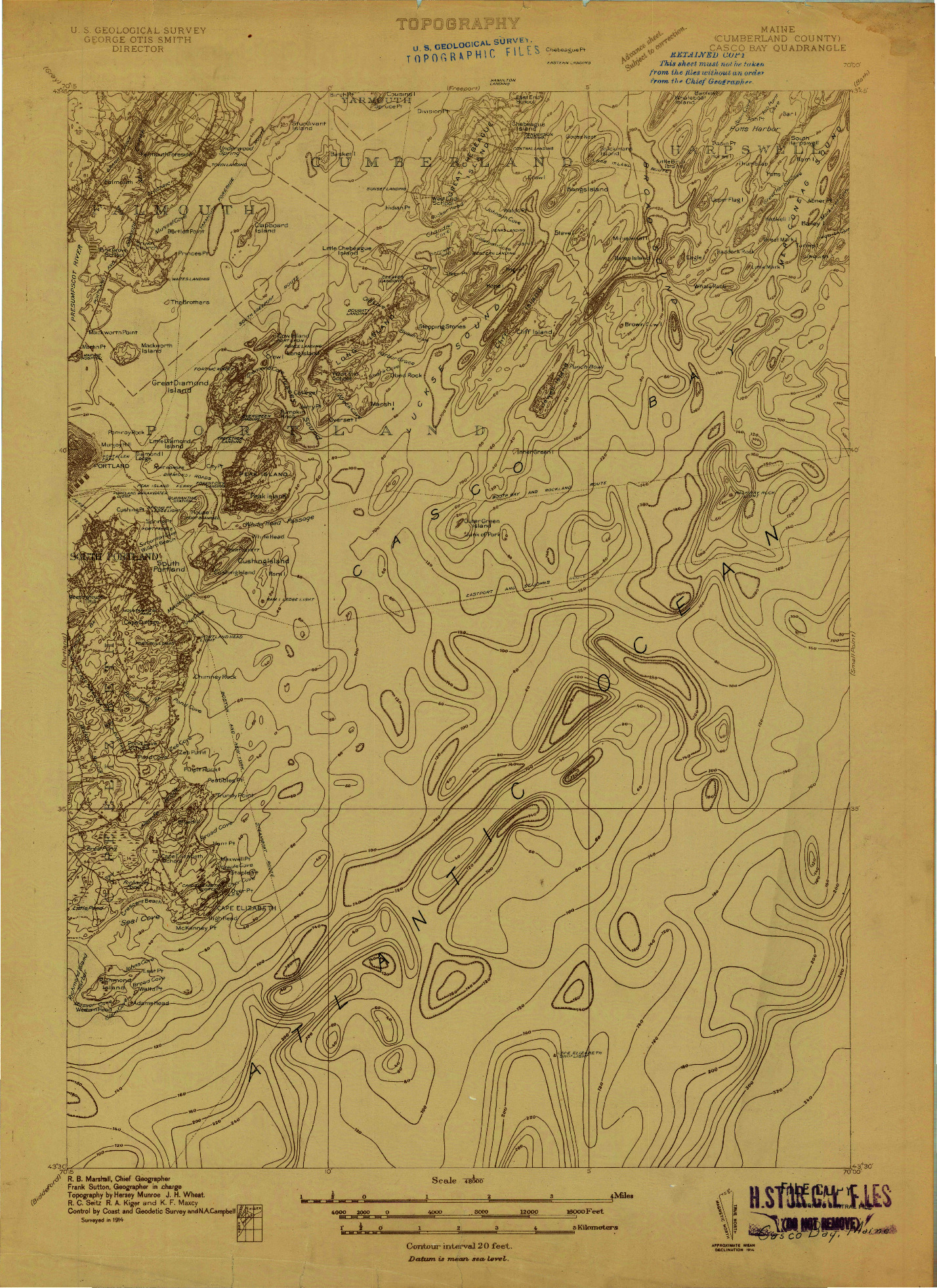 USGS 1:48000-SCALE QUADRANGLE FOR CASCO BAY, ME 1914