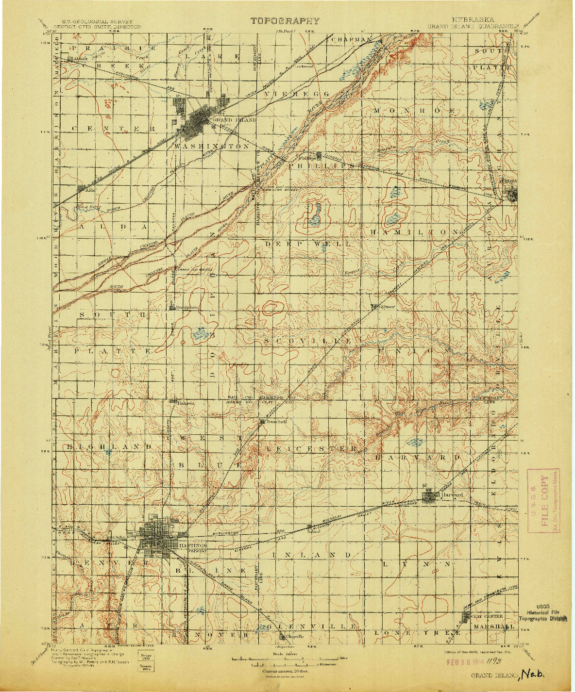 USGS 1:125000-SCALE QUADRANGLE FOR GRAND ISLAND, NE 1898