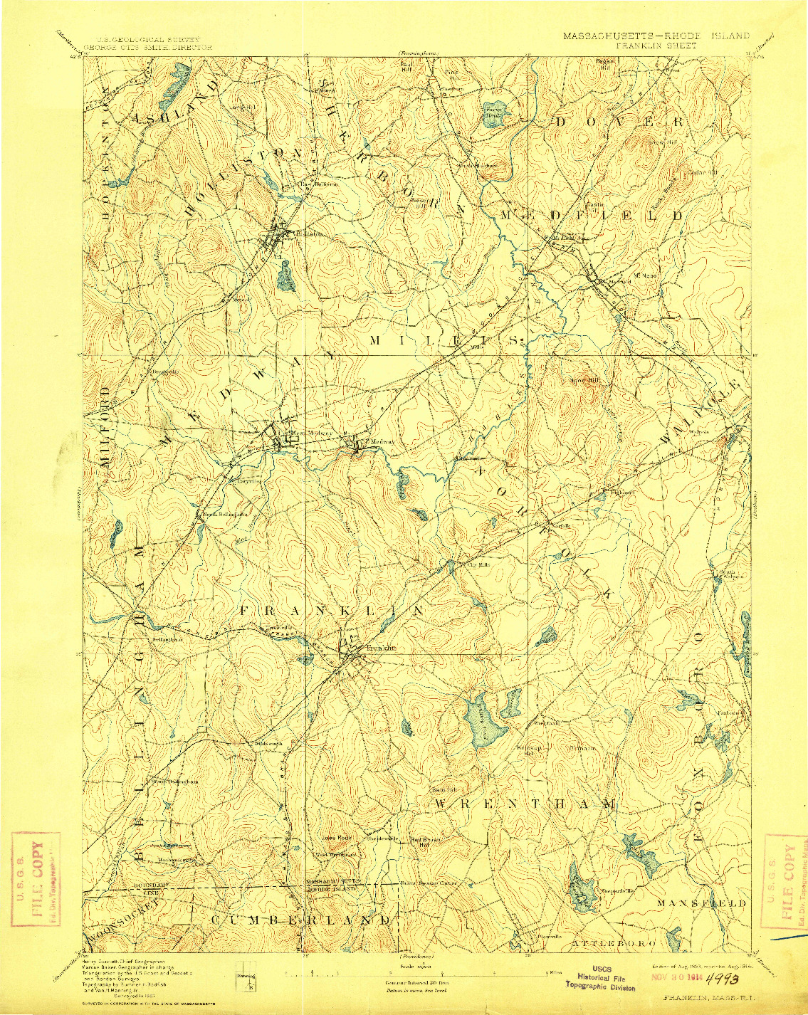 USGS 1:62500-SCALE QUADRANGLE FOR FRANKLIN, MA 1893