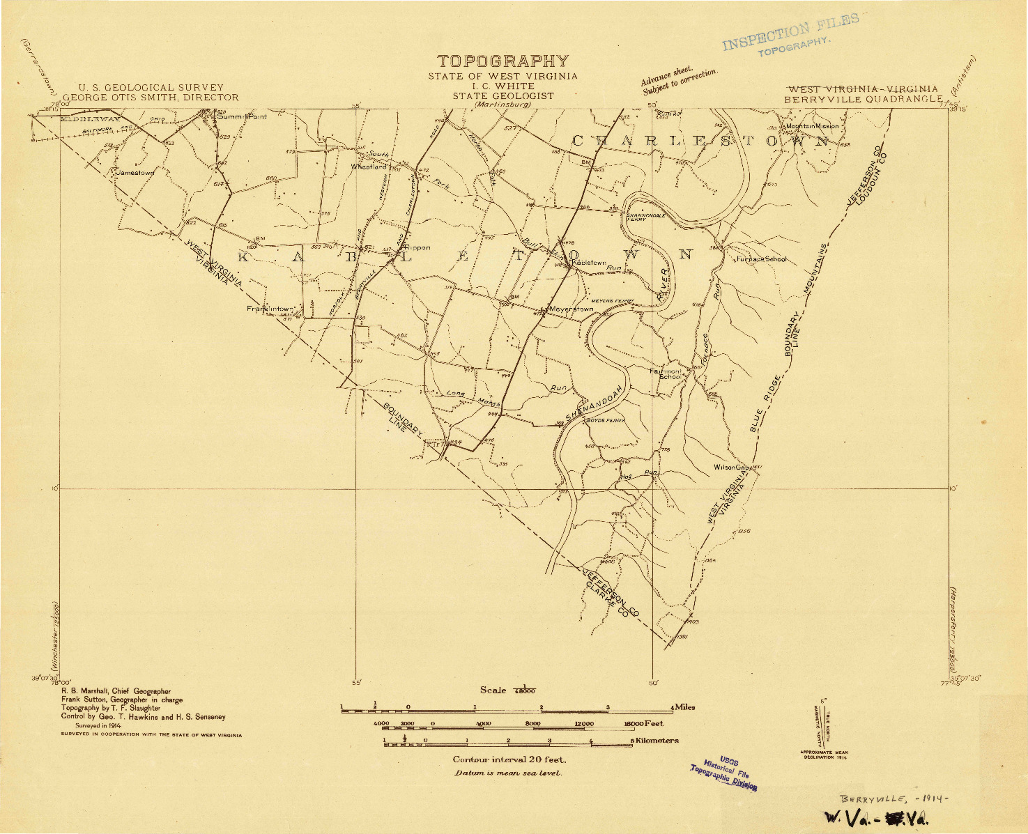 USGS 1:48000-SCALE QUADRANGLE FOR BERRYVILLE, WV 1914