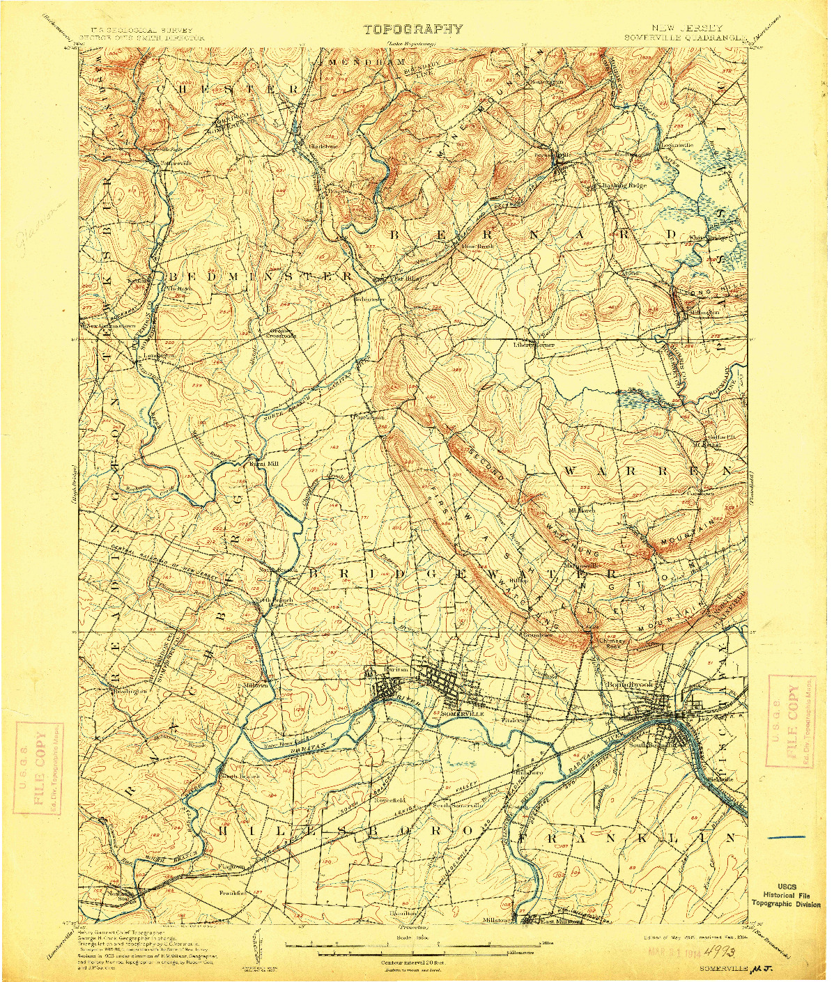 USGS 1:62500-SCALE QUADRANGLE FOR SOMERVILLE, NJ 1905