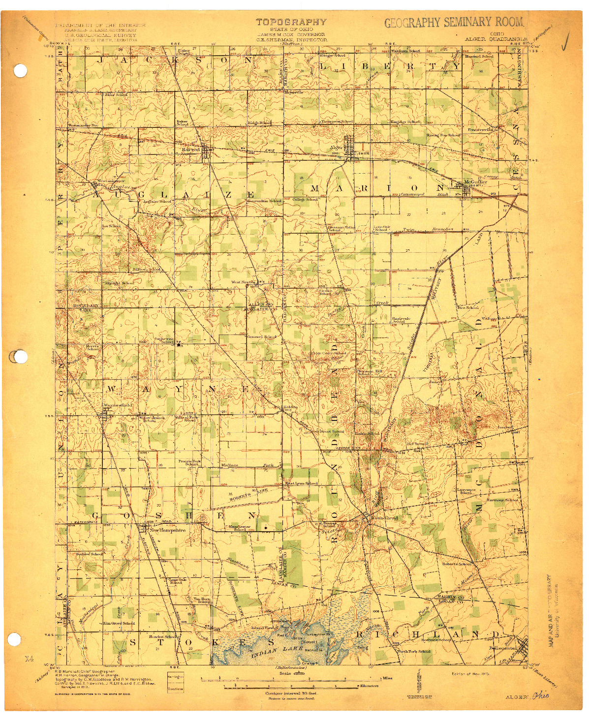 USGS 1:62500-SCALE QUADRANGLE FOR ALGER, OH 1915