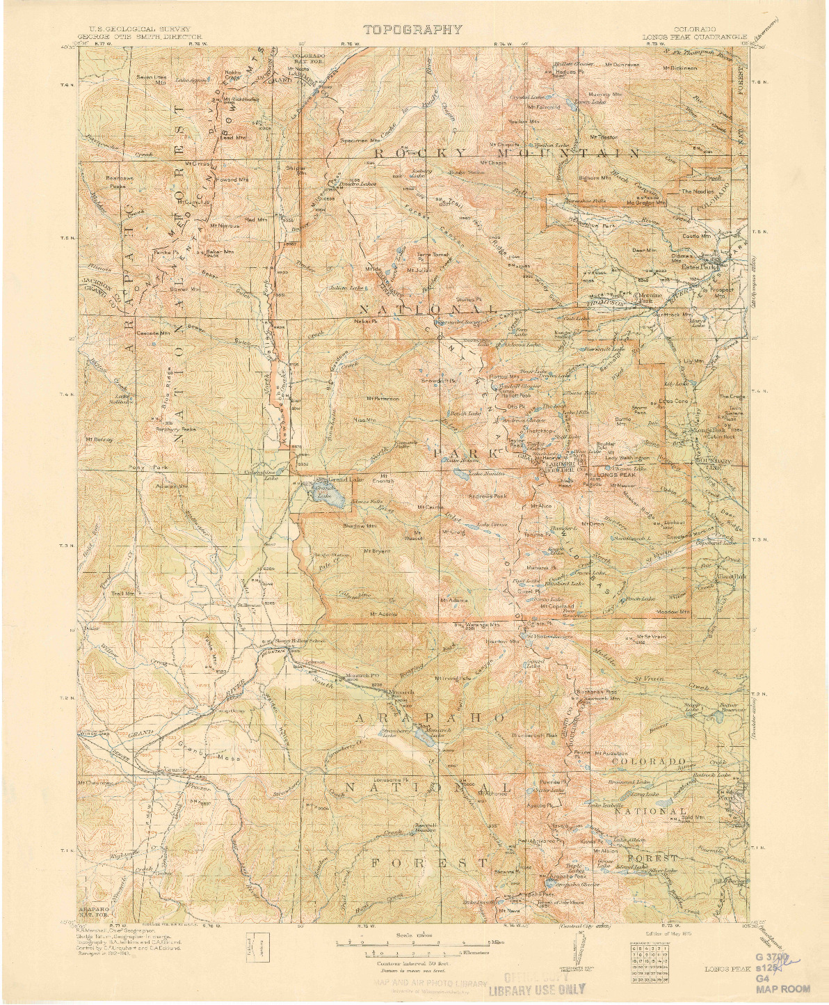 USGS 1:125000-SCALE QUADRANGLE FOR LONGS PEAK, CO 1915