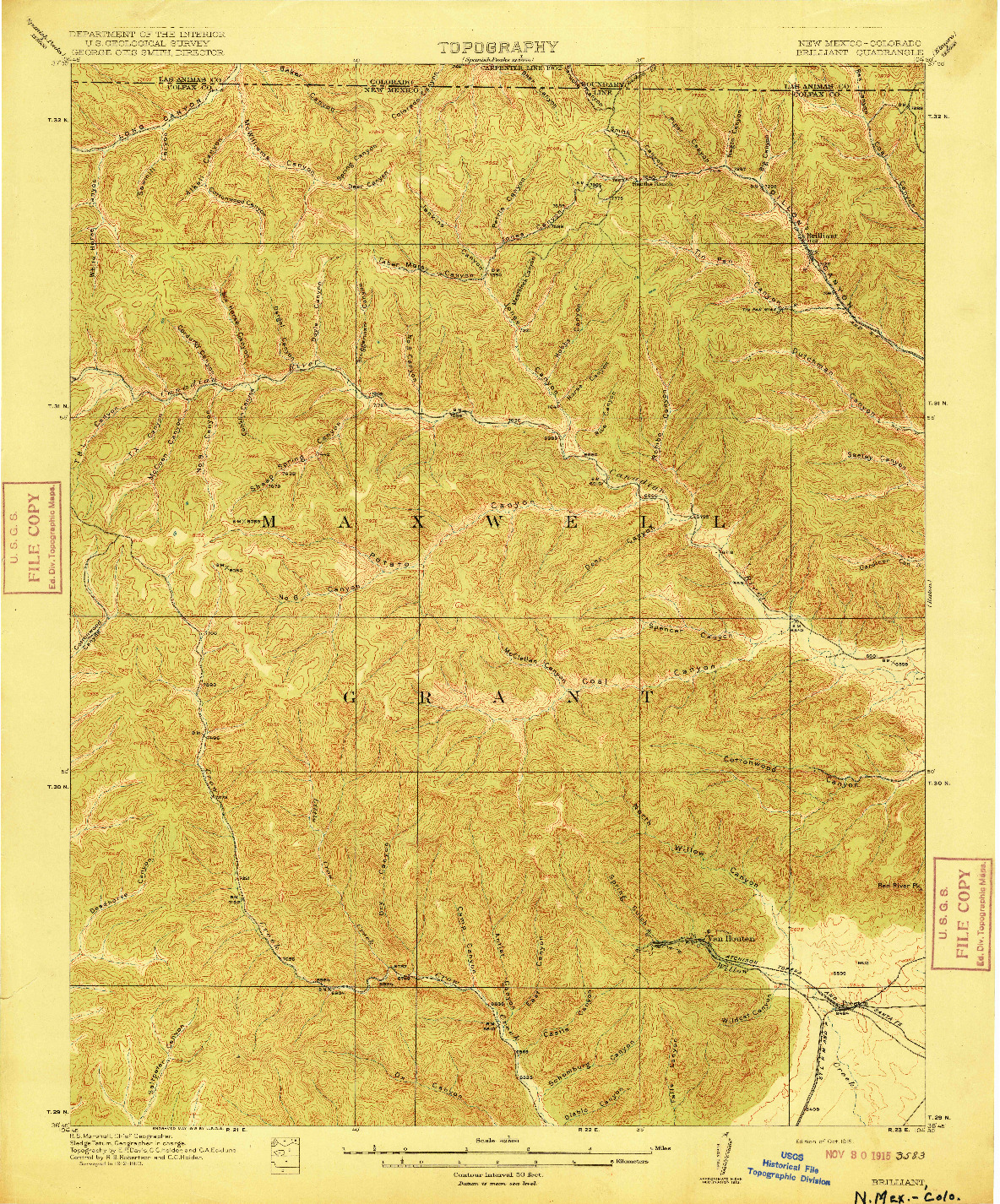 USGS 1:62500-SCALE QUADRANGLE FOR BRILLIANT, NM 1915